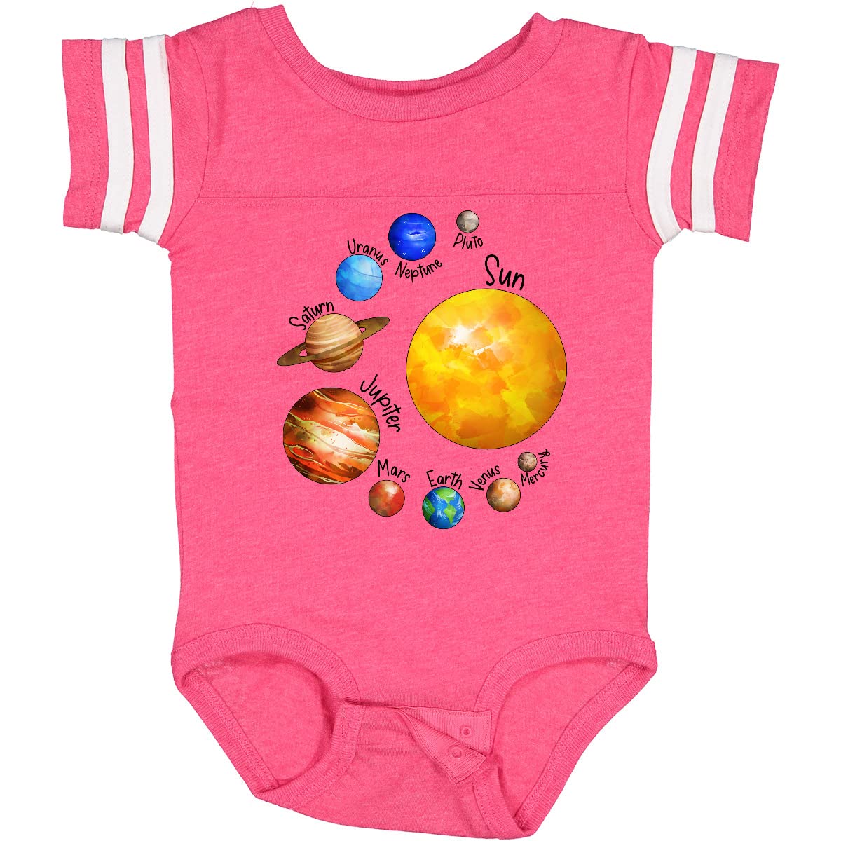 Inktastic Sun and Planets Baby Bodysuit - Cute Space Design with Pluto - Perfect for Astronomy Lovers & Newborn Outfits