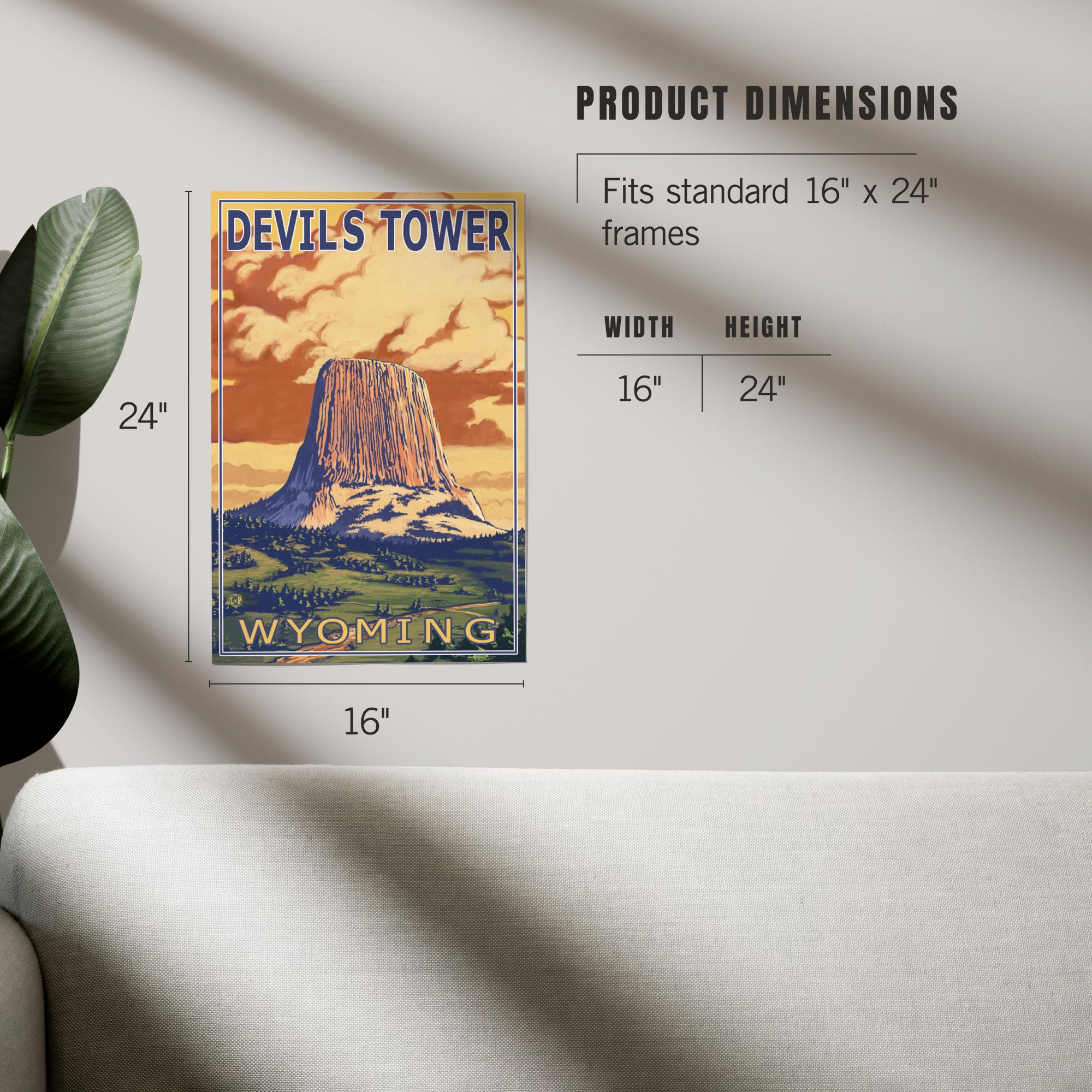 Lantern Press 16x24 Inch Premium Giclee Print - Devils Tower Wyoming Landscape Wall Art | Perfect for Home Decor, Office & Living Room Wall Decorations