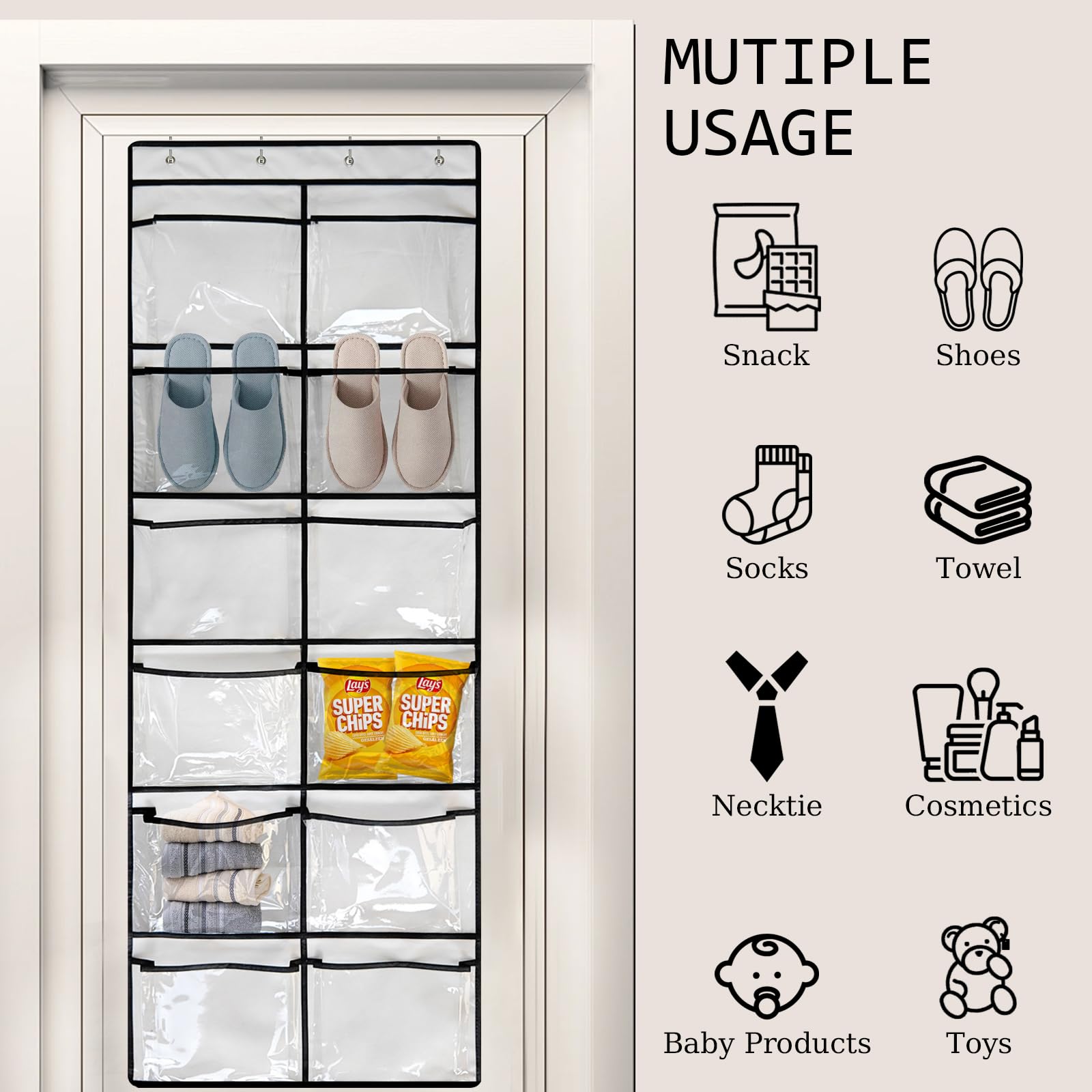Breathable Mesh Over The Door Shoe Organizer - 12 Pockets for Men & Women - Clear Hanging Closet Storage for Shoes | Perfect for Small Spaces, Dorm Rooms & Entryway Organization
