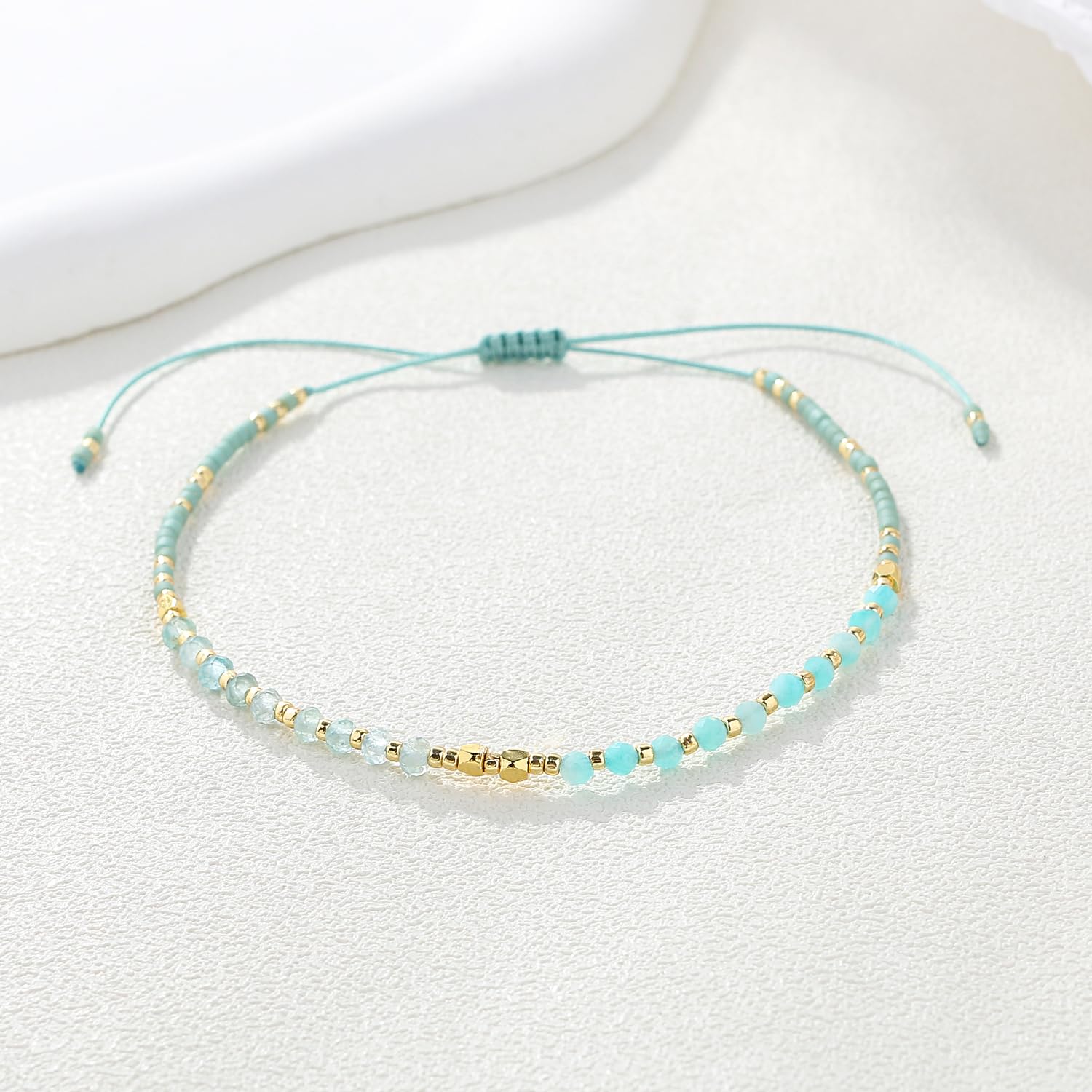 KELITCH Adjustable Seed Bead Bracelet for Women - Handmade Braided String Bracelet with Natural Agate, Turquoise, Lapis & Coral Stones - Boho Chic Jewelry for Everyday Wear, Yoga, Meditation & Festival Outfits