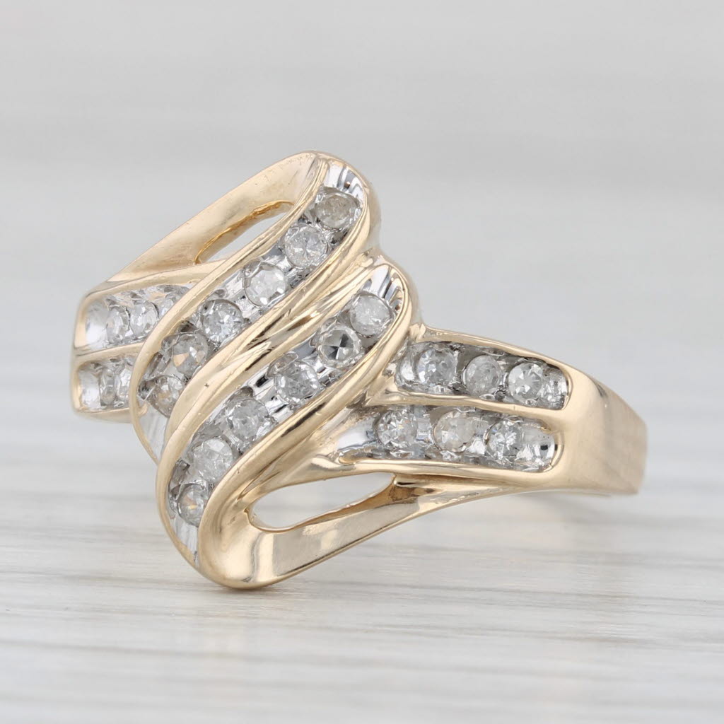 0.22 Carat Diamond Overlay Bypass Ring in 10K Yellow Gold - Size 7 | Elegant Wedding Band, Anniversary Gift for Her, Promise Ring for Women