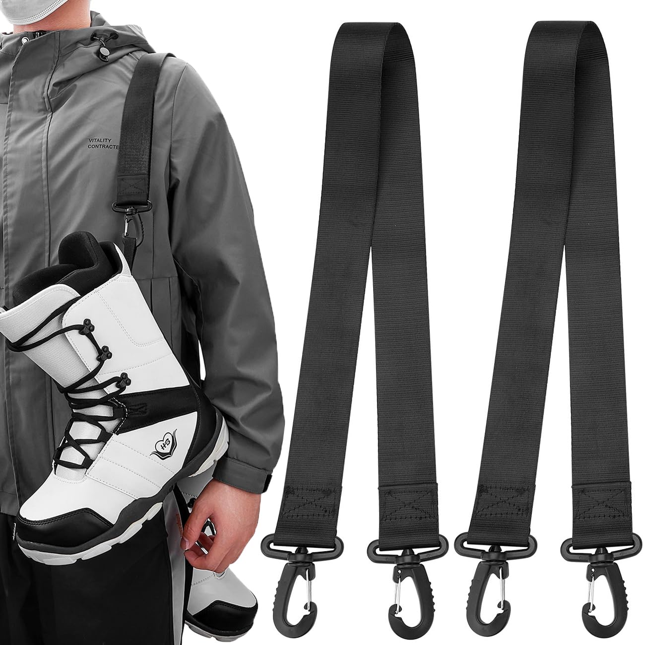 2 Pack Ski Boot Carrier Straps - Adjustable Shoulder Sling for Ski & Snowboard Boots - Hands-Free Carrying Leash for Men & Women - Perfect for Ice Skates & Winter Sports Gear Transport