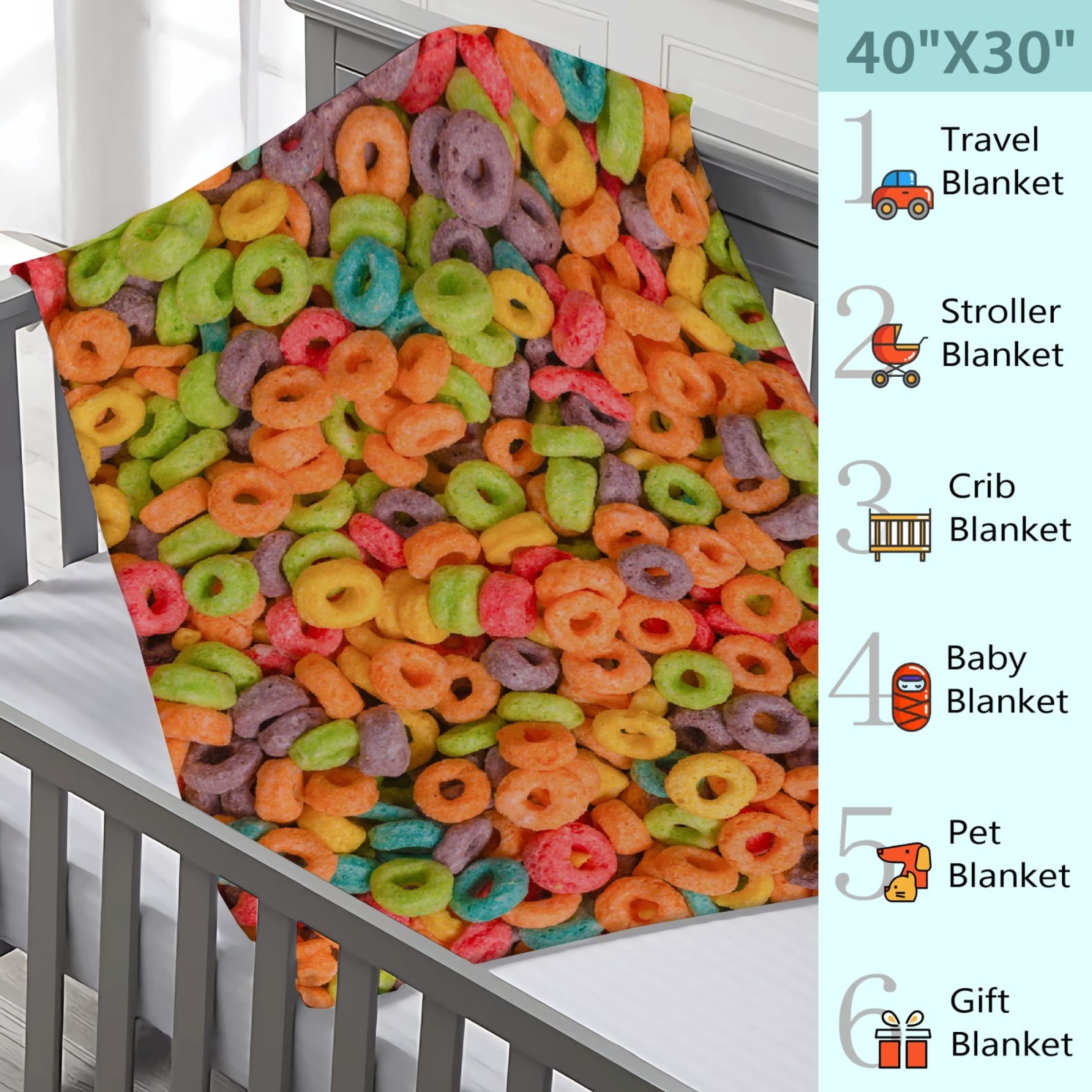 Ultra Soft Plush Flannel Fruit Hoops Cereal Throw Blanket - 90