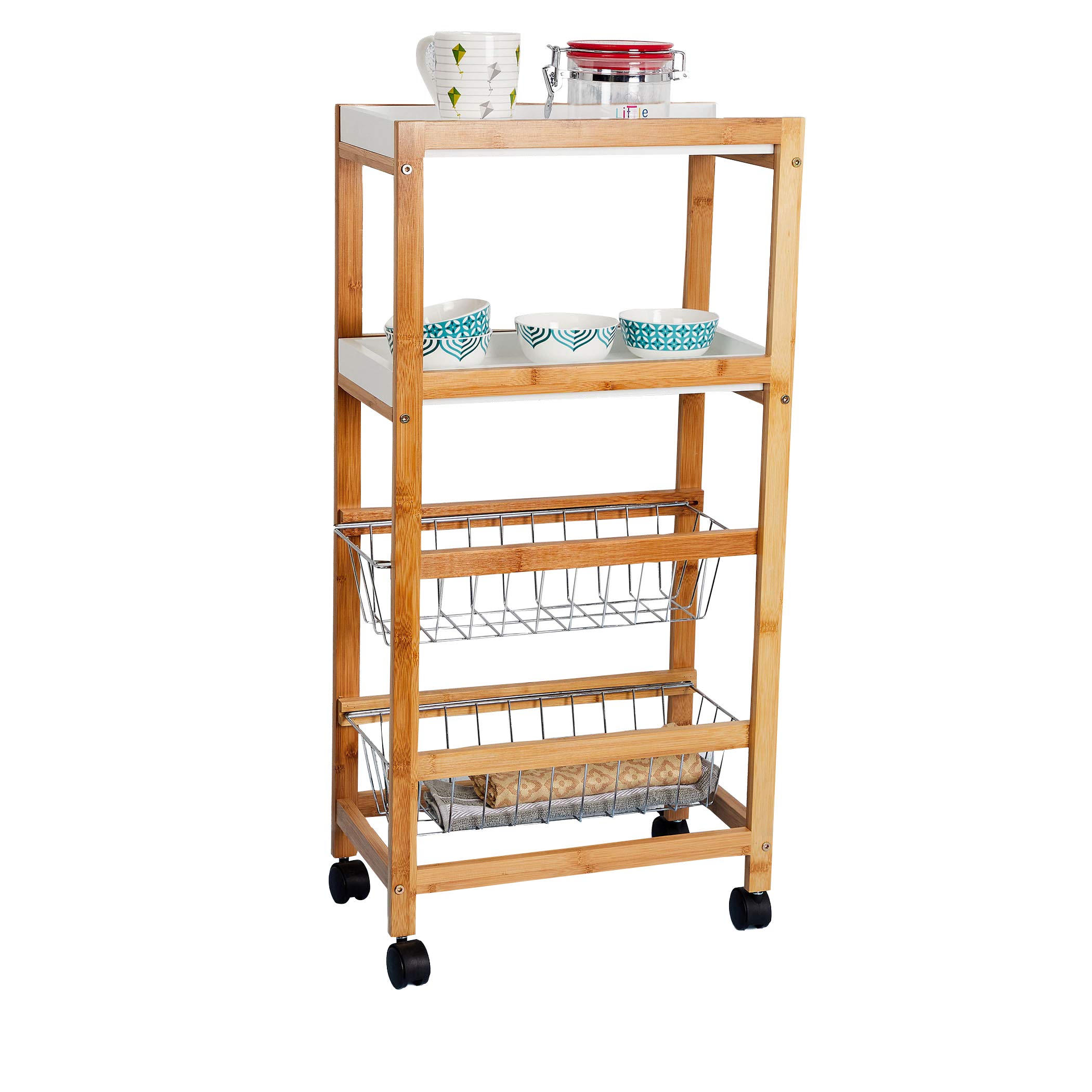 Home Centre Tranzit Wood Rectangular Kitchen Trolley - Rolling Kitchen Island Cart with Storage for Small Spaces | Perfect for Food Prep, Dining & Extra Counter Space