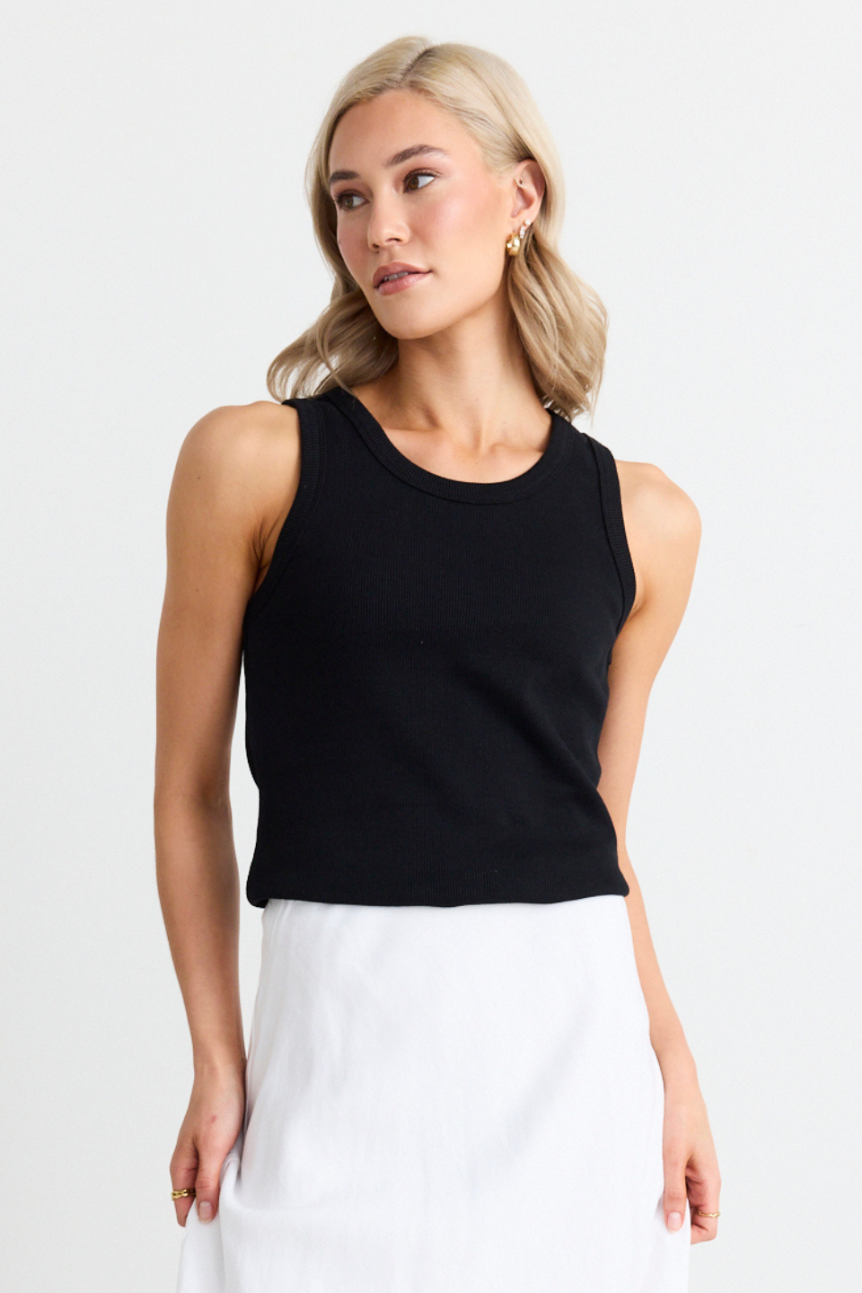 Cobble Black Rib Cutaway Tank Top for Women - Stylish Sleeveless Casual Shirt for Summer Outfits & Layering