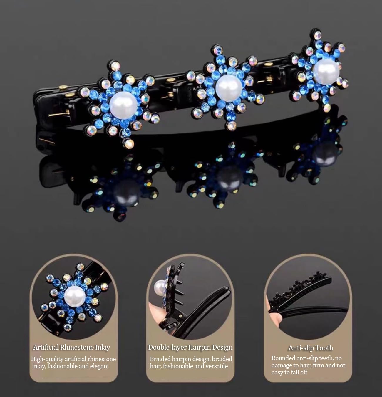 Sparkling Crystal Stone Braided Hair Clips for Women & Girls - 8pcs Rhinestone Hair Accessories Set for Wedding, Party & Everyday Styling