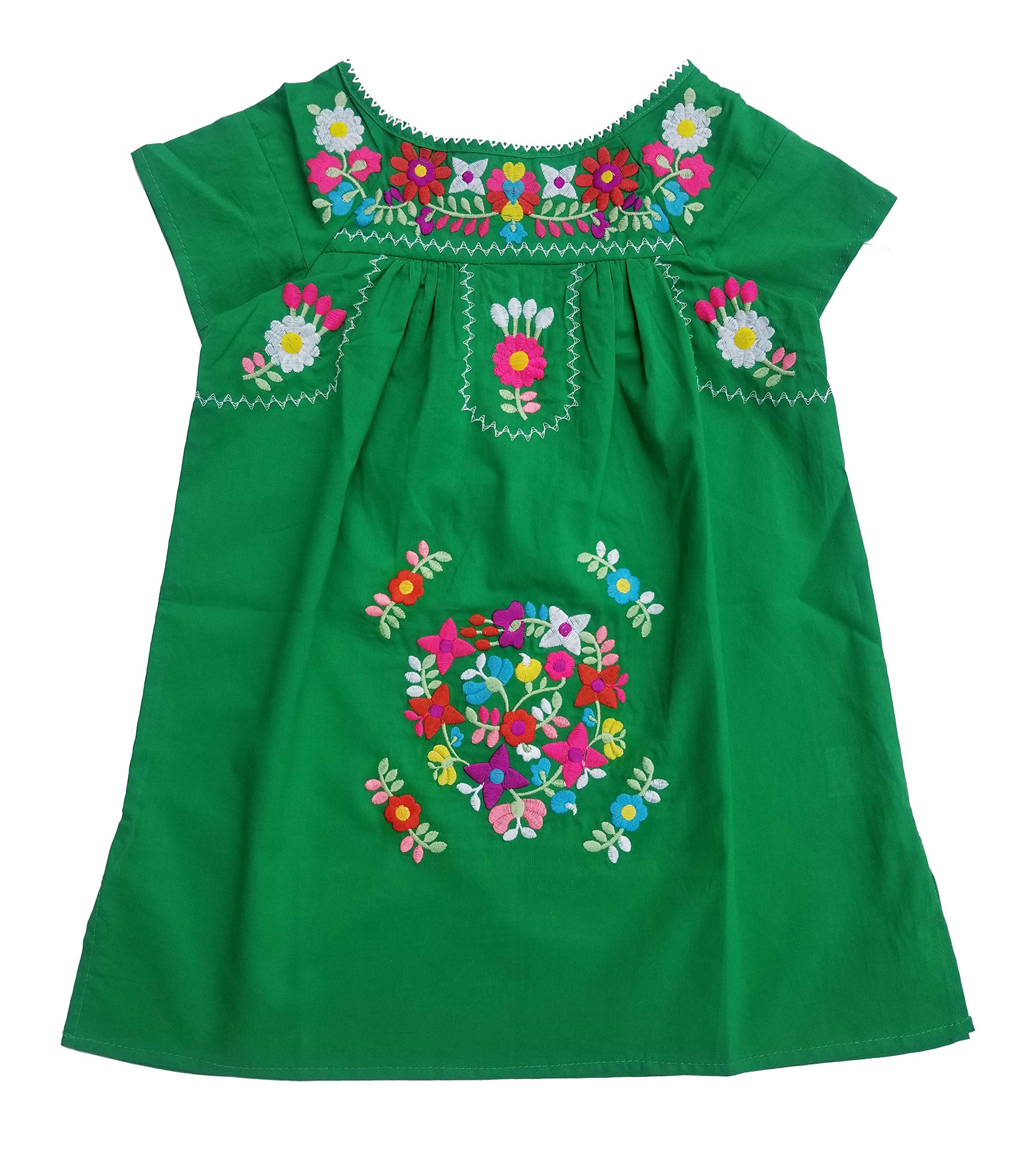 Authentic Traditional Mexican Embroidered Cotton Dress for Girls - Sizes 2 to 14 in Navy, White, Pink, Mint & Coral | Perfect for Cinco de Mayo, Cultural Events & Everyday Wear