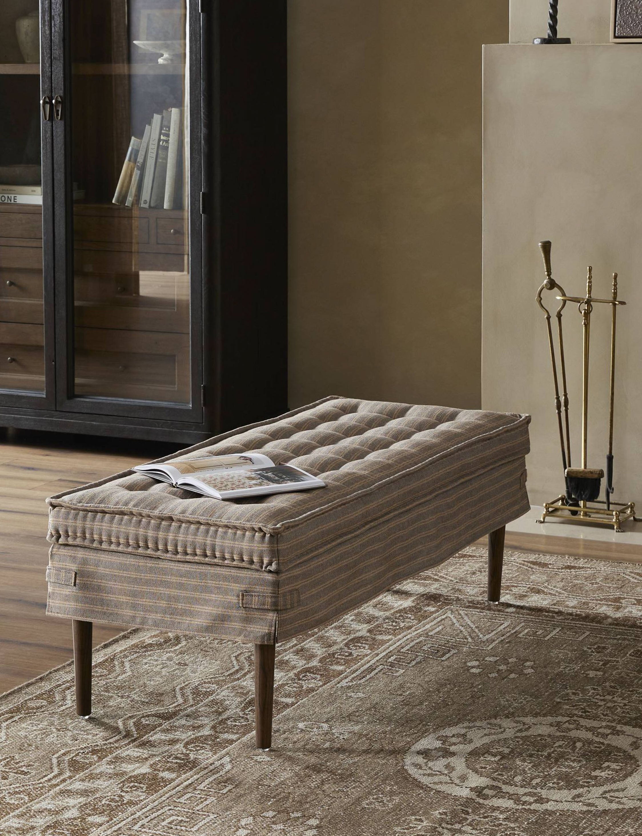 Amber Lewis x Four Hands Cole Bench - Modern Wooden Entryway Bench with Upholstered Seat - Perfect for Hallway, Living Room & Bedroom Decor