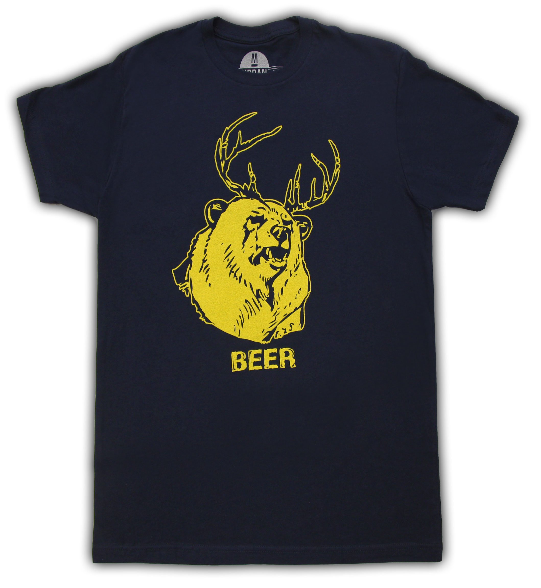 Beer Bear & Deer Print Navy Blue Adult T-Shirt - Casual Graphic Tee for Men, Funny Animal Design Cotton Shirt for Parties, Outings & Gifts