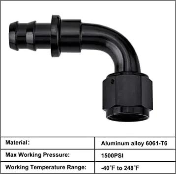 EVIL ENERGY 90 Degree Push Lock AN Hose Fitting End - 4AN/6AN/8AN/10AN/12AN Sizes - High Performance Fuel & Oil Hose Connector for Automotive, Racing & Marine Applications