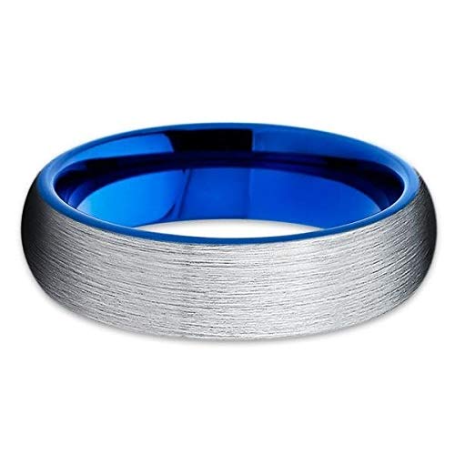 Blue Tungsten Wedding Band - 6mm Comfort Fit Silver Tungsten Ring for Men & Women | Durable Anniversary & Engagement Ring with Brushed Finish | Perfect for Weddings, Proposals & Everyday Wear