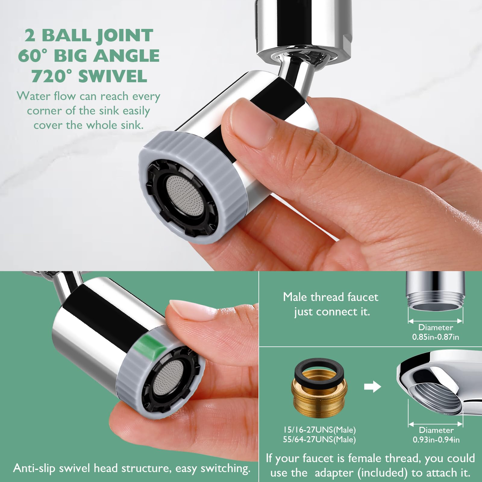 360° Swivel Faucet Aerator - 3-Function Kitchen Sink Nozzle for Easy Cleaning