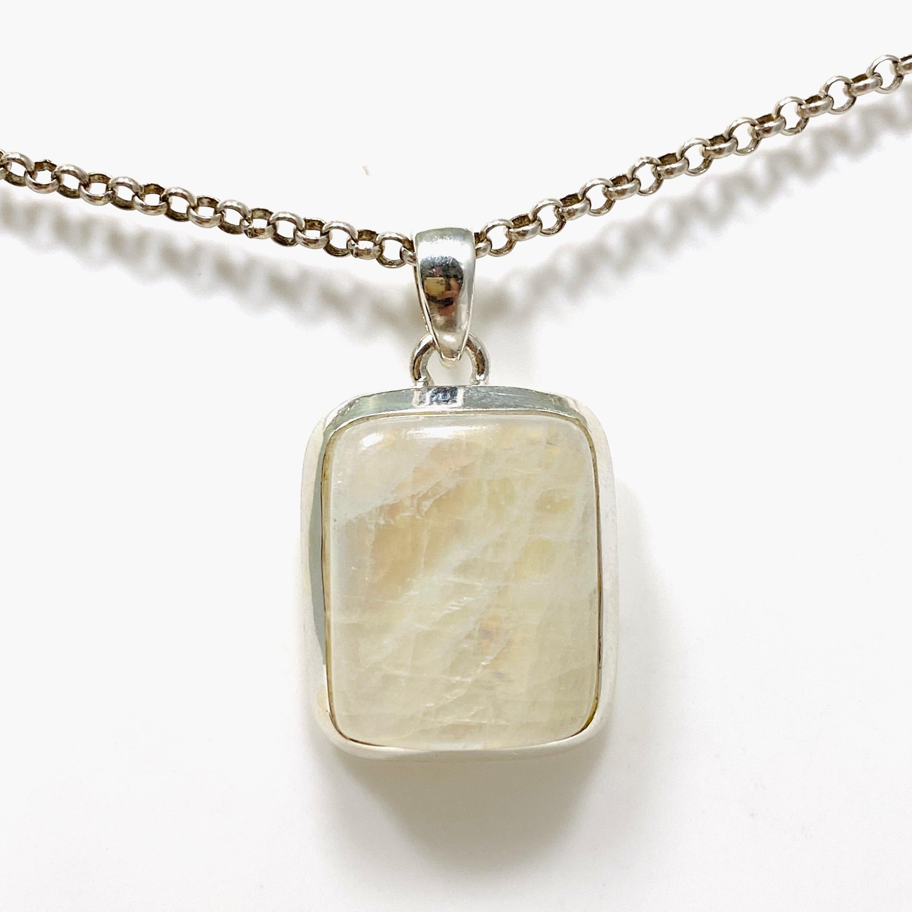Moonstone Rectangular Pendant Necklace KPGJ4260 - Elegant Healing Crystal Jewelry for Women, Perfect for Meditation, Yoga & Spiritual Gifts