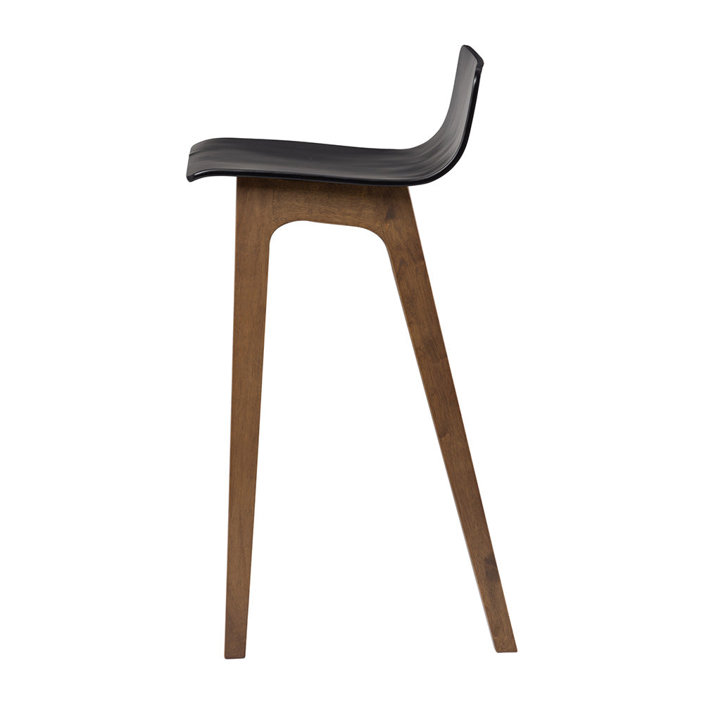 AVA Bar Stool - Modern Black & Walnut Wood Counter Height Stool for Kitchen Island, Breakfast Bar & Home Decor