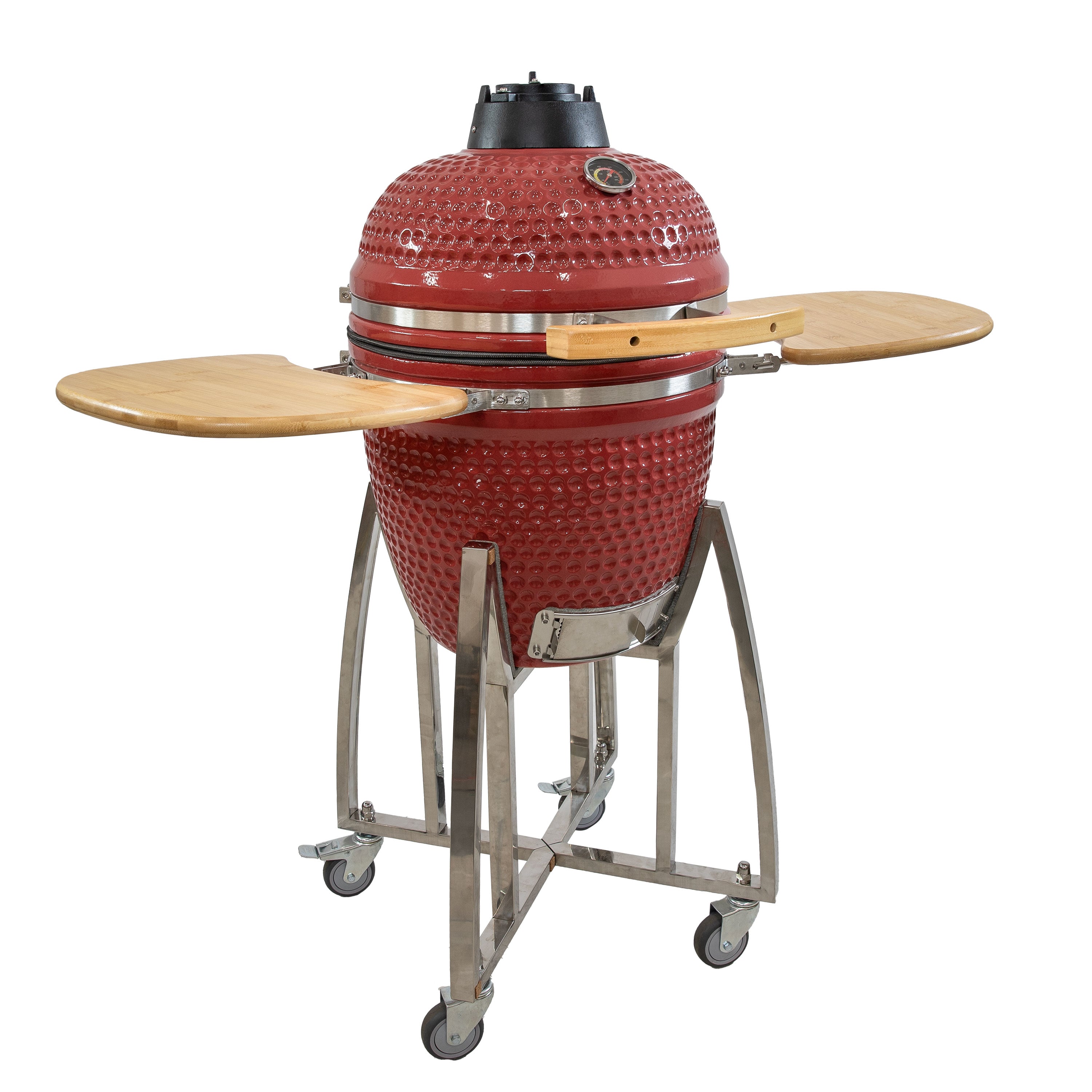 Premium Kamado Charcoal Grill & Smoker with Side Shelves & Wheels - Outdoor BBQ, Smoking, Grilling for Backyard, Patio & Camping