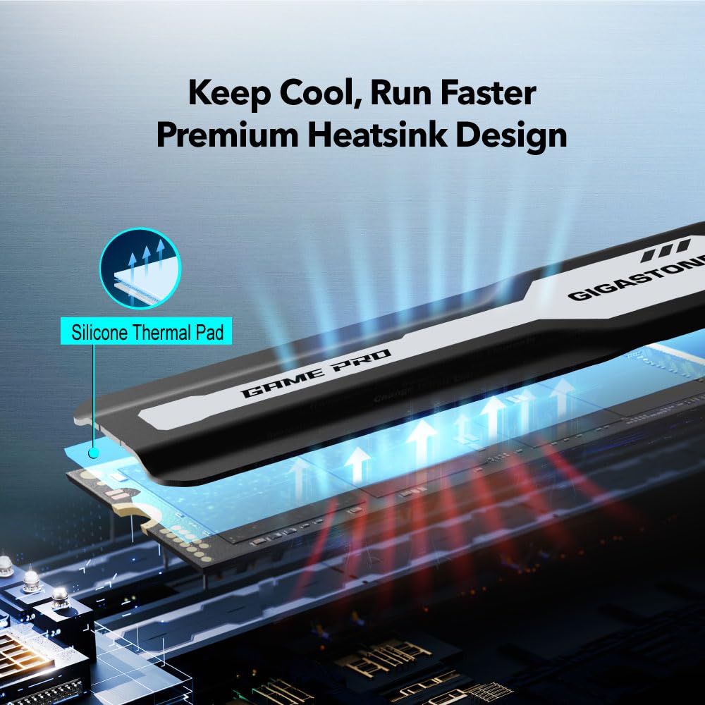 Gigastone 2TB M.2 NVMe PCIe 4.0 SSD with Heatsink - 5000MB/s Read Speed for PS5, Gaming PC, Desktop & Laptop - High Performance Internal Solid State Drive for Fast Game Loading, Video Editing & 3D Creation - Perfect for Gamers, Content Creators & Professionals