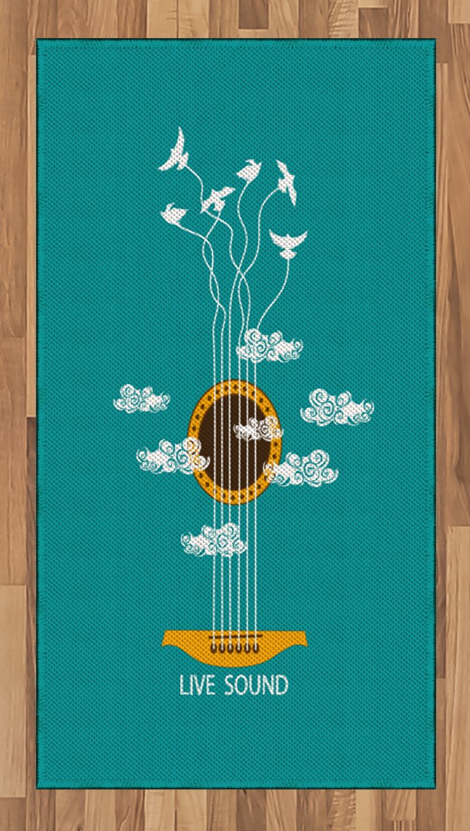 Ambesonne Abstract Guitar Music Rug with Birds & Clouds Design - 2'6