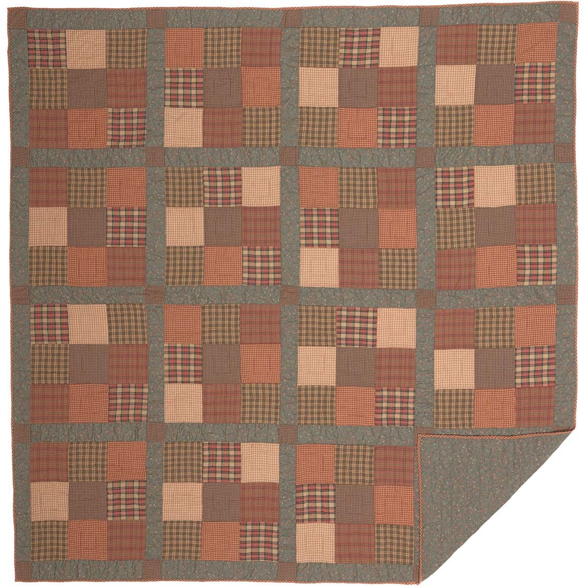 VHC Brands Crosswoods Patchwork Cotton Primitive Bedding - Pre-Washed Queen Size Quilt in Dark Olive Green | Rustic Farmhouse Decor for Bedroom & Guest Room