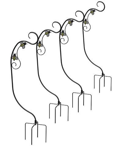 Panacea 81455 Bee-Conscious Staked Basket Hangers - Black, 4 Feet Tall, Set of 4 - Perfect for Garden, Patio, and Outdoor Decor