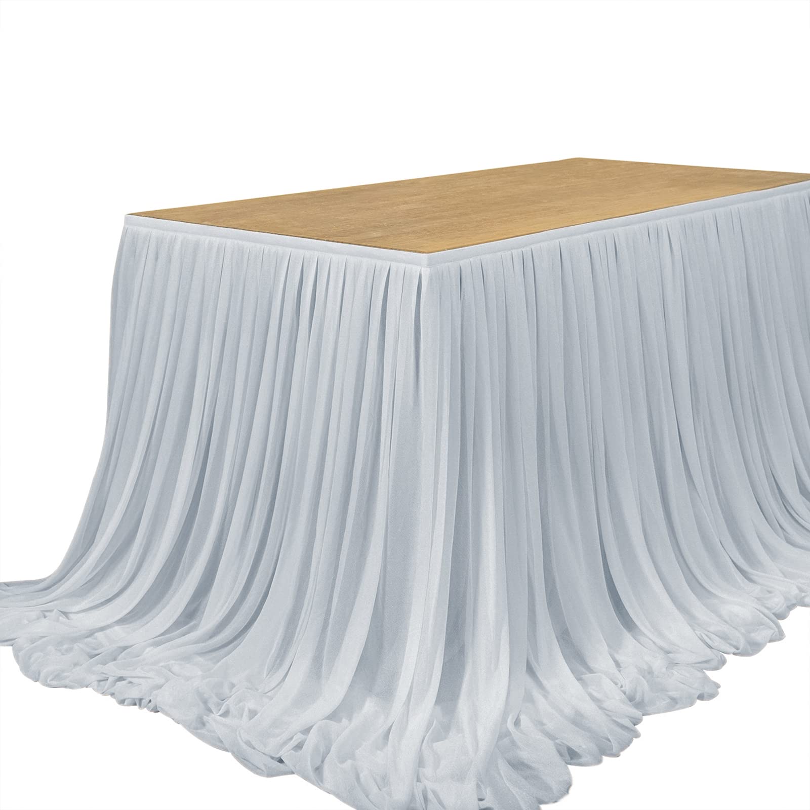 Ling's Moment 9FT Extra Long Sheer Table Skirt - Elegant Baby Blue Wedding Sweetheart Table Cloth for Party Decorations | Perfect for Wedding Receptions, Baby Showers & Banquet Decor