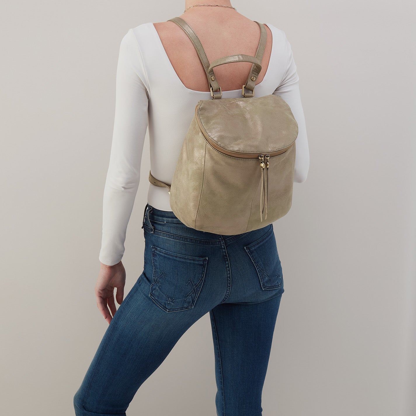 Premium Metallic Leather River Backpack in Burnished Sage - Stylish & Durable for Travel, Work & Outdoor Adventures