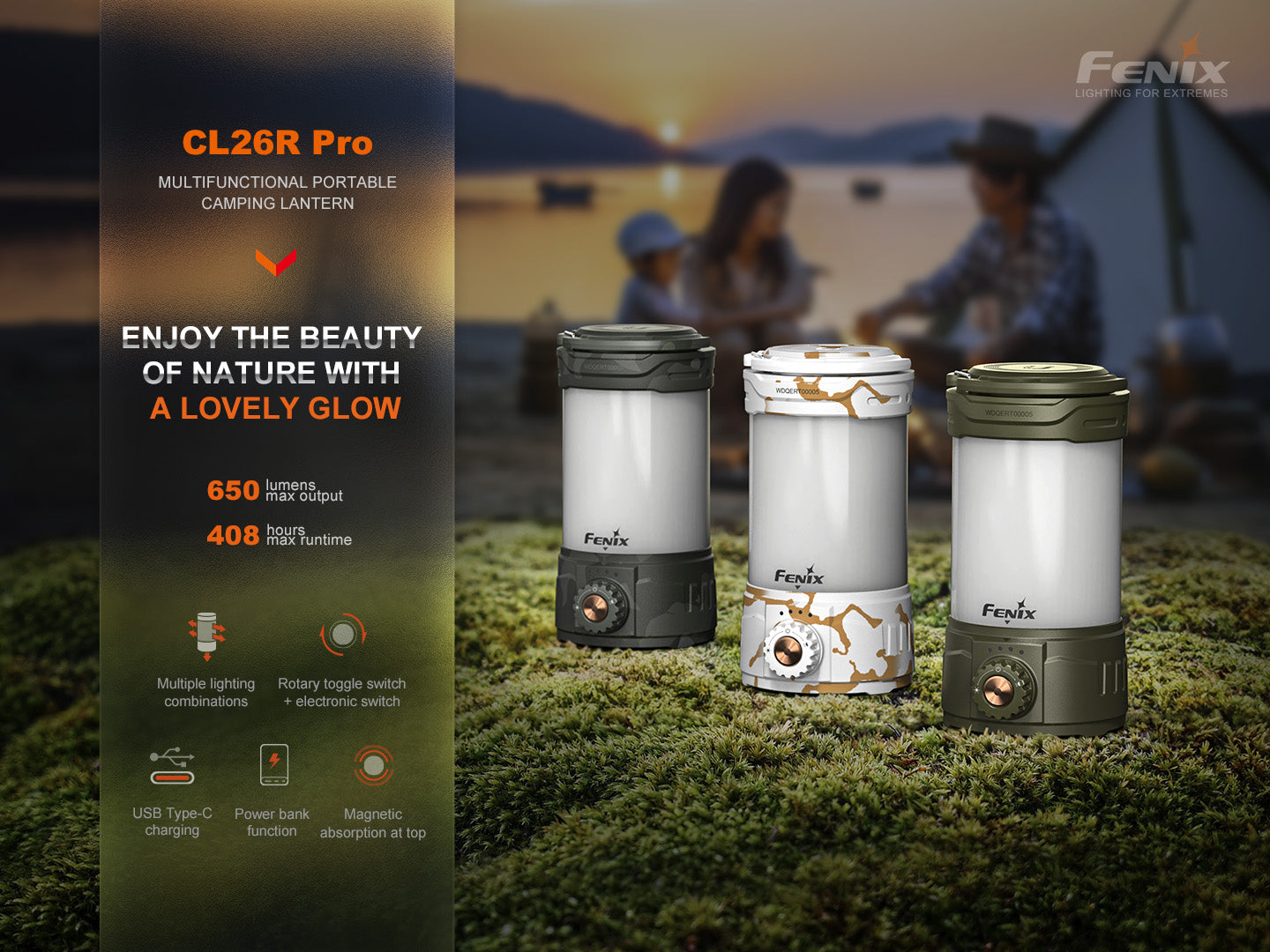 Fenix CL26R PRO Rechargeable LED Camping Lantern - 500 Lumens, USB-C Charging, Waterproof for Outdoor Adventures, Hiking, Emergency & Backpacking
