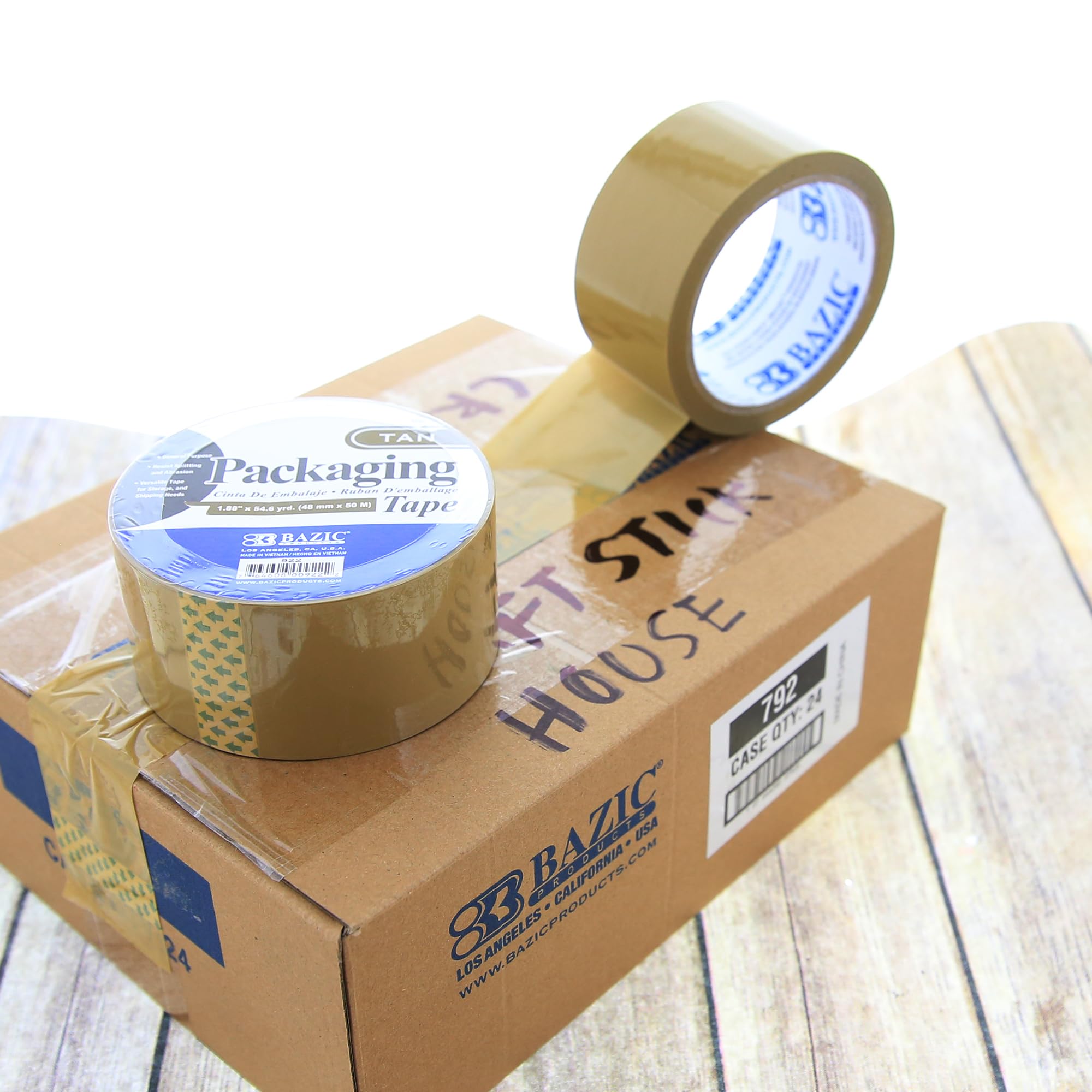 BAZIC 1.88 Inch X 54.6 Yards Heavy Duty Tan Packing Tape for Shipping Boxes, Moving & Storage - Strong Adhesive Kraft Paper Tape for Secure Packaging