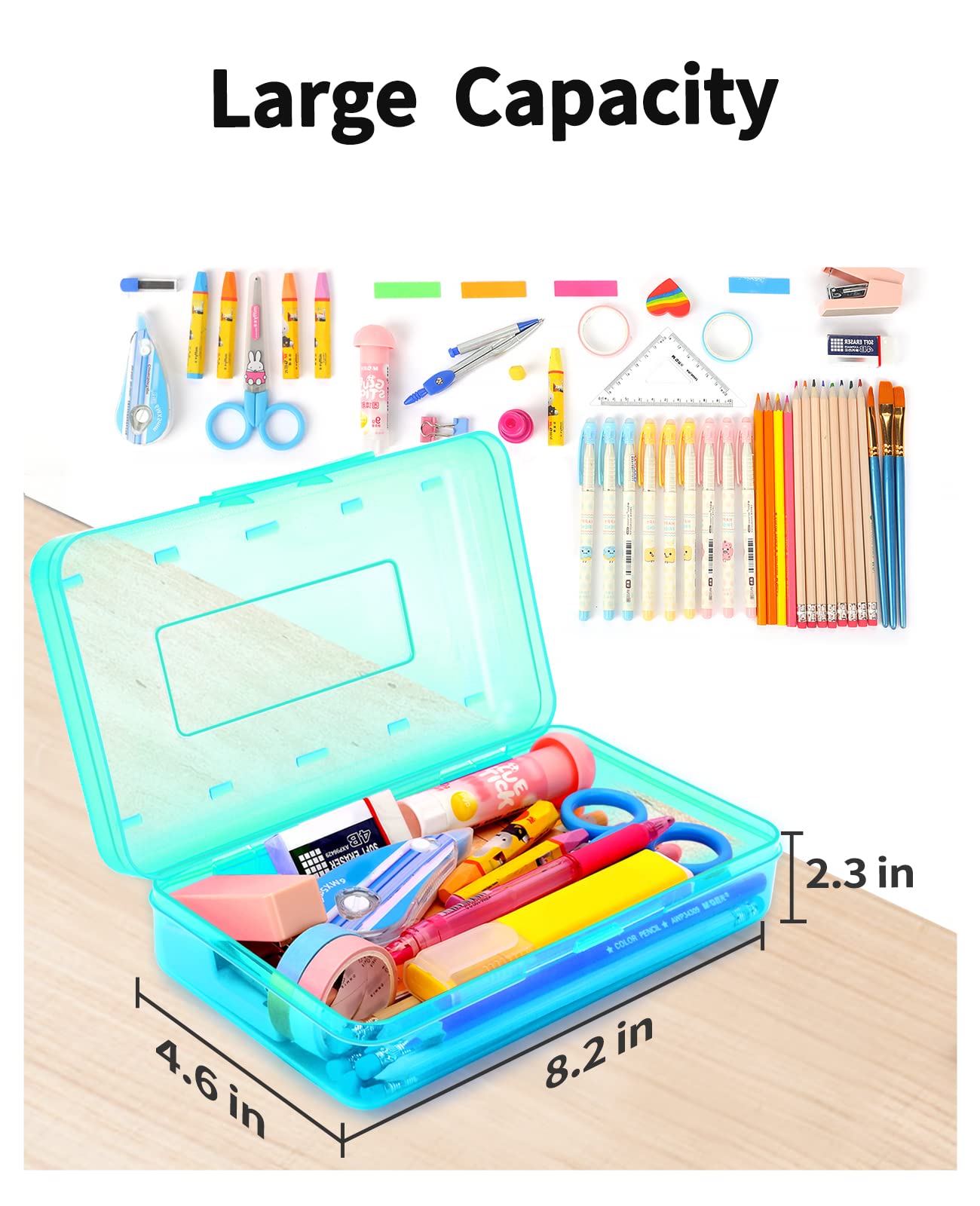 Sooez 6 Pack Clear Plastic Pencil Boxes for School - Hard Stackable Pencil Cases with Lids, Bulk School Supplies Organizer for Kids, Crayons, Markers & Art Supplies - Perfect for Classroom, Homeschool & Back to School Organization