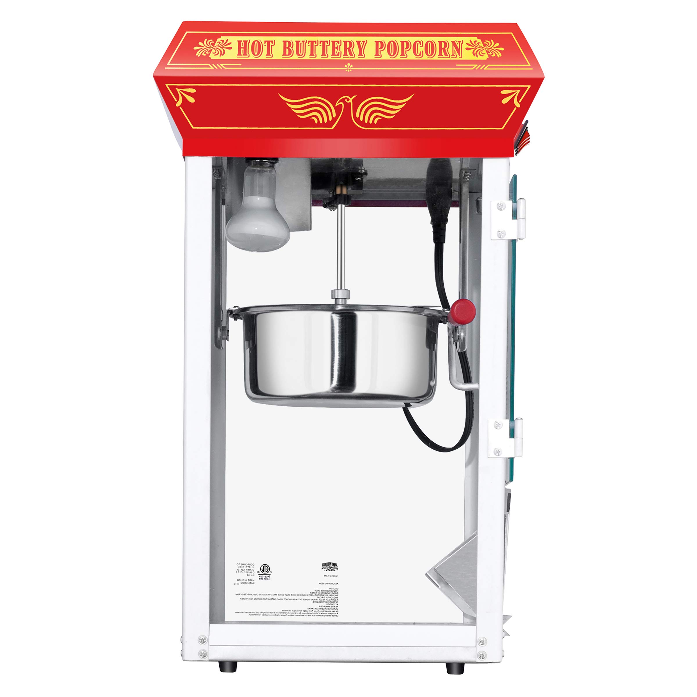 Great Northern Popcorn 3-Gallon Commercial Popcorn Machine with Steel Kettle, Warming Tray & Scoop - Red Home Theater Style Popcorn Popper for Movie Nights, Parties & Concession Stands