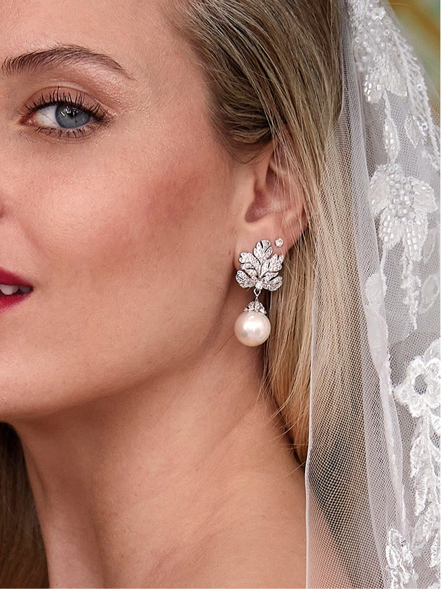 CORDOVA Simulated Diamond Pearl Drop Earrings for Women - Elegant Cubic Zirconia & Faux Pearl Dangle Earrings - Perfect for Weddings, Parties & Special Occasions
