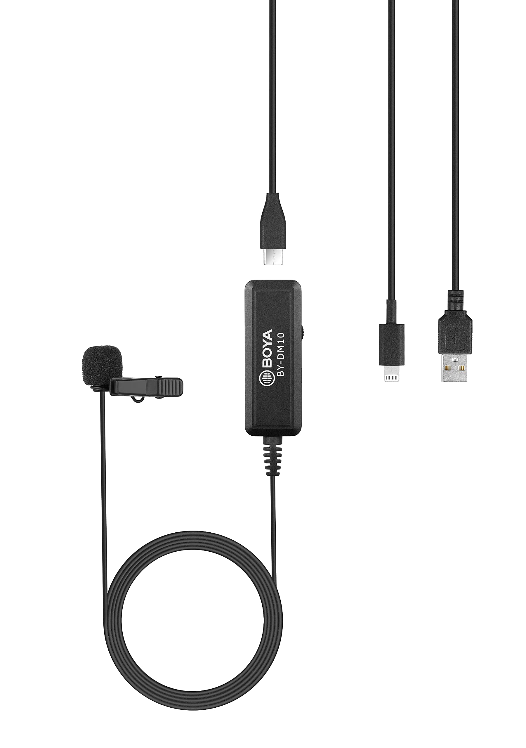 BOYA BY-DM10 Digital Omnidirectional Lavalier Microphone - Lightning & USB Output Cables for iPhone, iPad, Mac & PC - Professional Clip-on Mic for Vlogging, Podcasting, Interviews & Streaming - Black