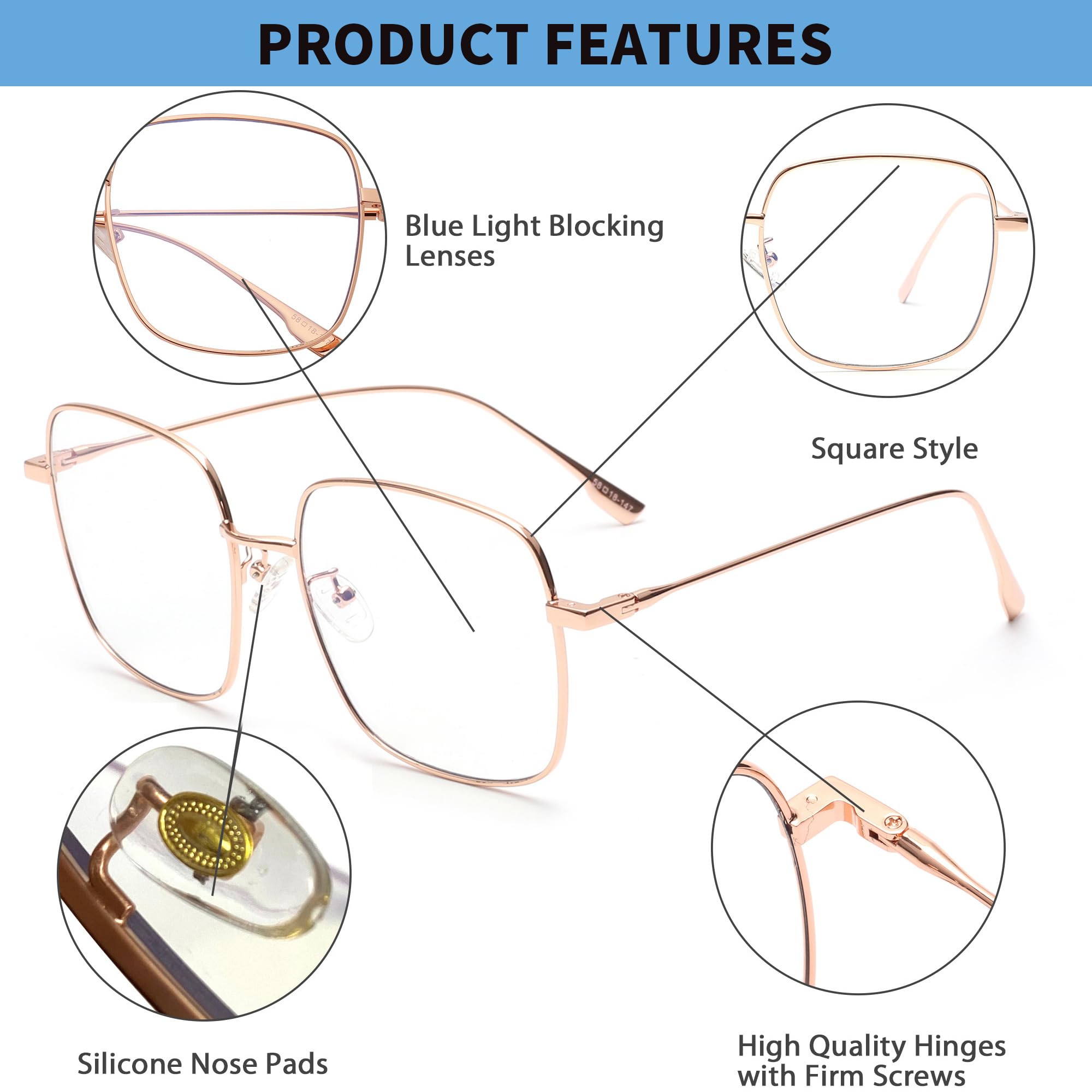 JM Mode Metal Optical Glasses Frame Anti Blue Light Computer Glasses for Women - Eye Protection for Work, Gaming & Screen Time