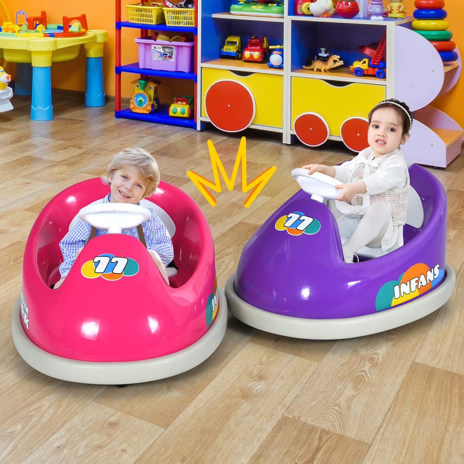 INFANS 6V Kids Electric Ride On Car with Remote Control - 360° Spin, LED Lights, Bluetooth Music & 2 Driving Modes - Rechargeable Battery Powered Bumper Toy for Boys & Girls (Rose) - Perfect for Indoor/Outdoor Play, Birthday Gifts & Toddler Entertainment