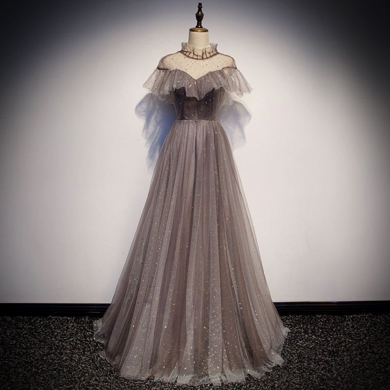 Elegant Off Shoulder A-Line Tulle Prom Dress - Shiny Gray Formal Evening Gown for Homecoming & Special Occasions | Perfect for Dances, Galas & Formal Events