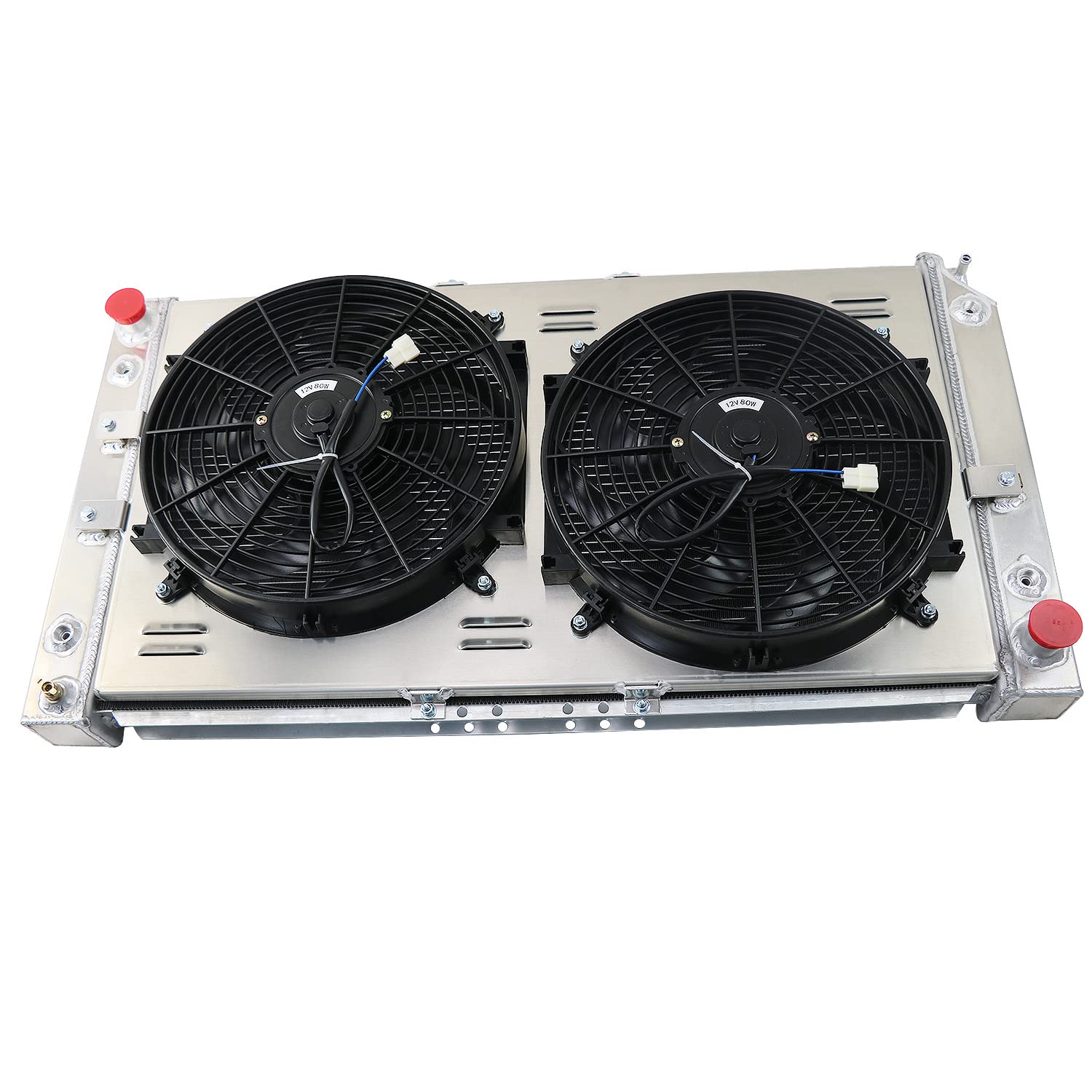 High-Performance Aluminum Radiator for 1994-1996 Chevy Impala, Caprice, Cadillac Fleetwood & Buick Roadmaster 5.7L V8 - 3 Row Core with Electric Fan Shroud & Thermostat Kit - Perfect for Engine Cooling & Performance Upgrades