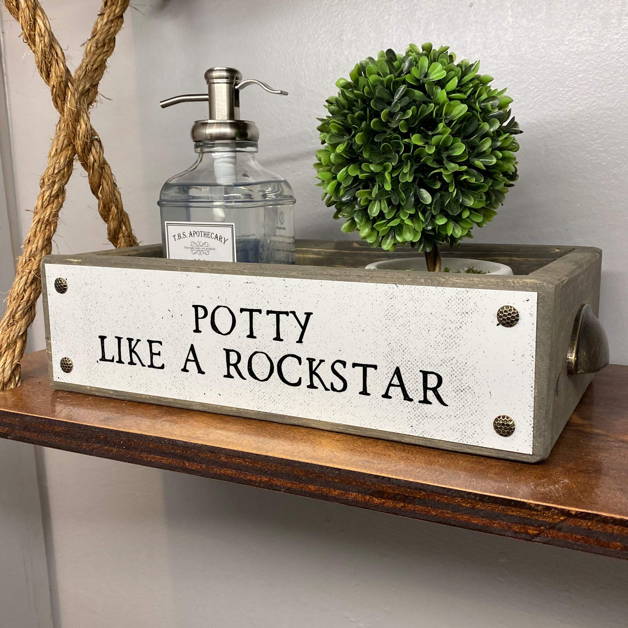 ANVEVO Potty Like A Rockstar - Rustic Farmhouse Wooden Toilet Paper Holder & Diaper Caddy - Funny Bathroom Decor Box with Sayings - Perfect for Nursery, Farmhouse Style Bathrooms & Gift Ideas