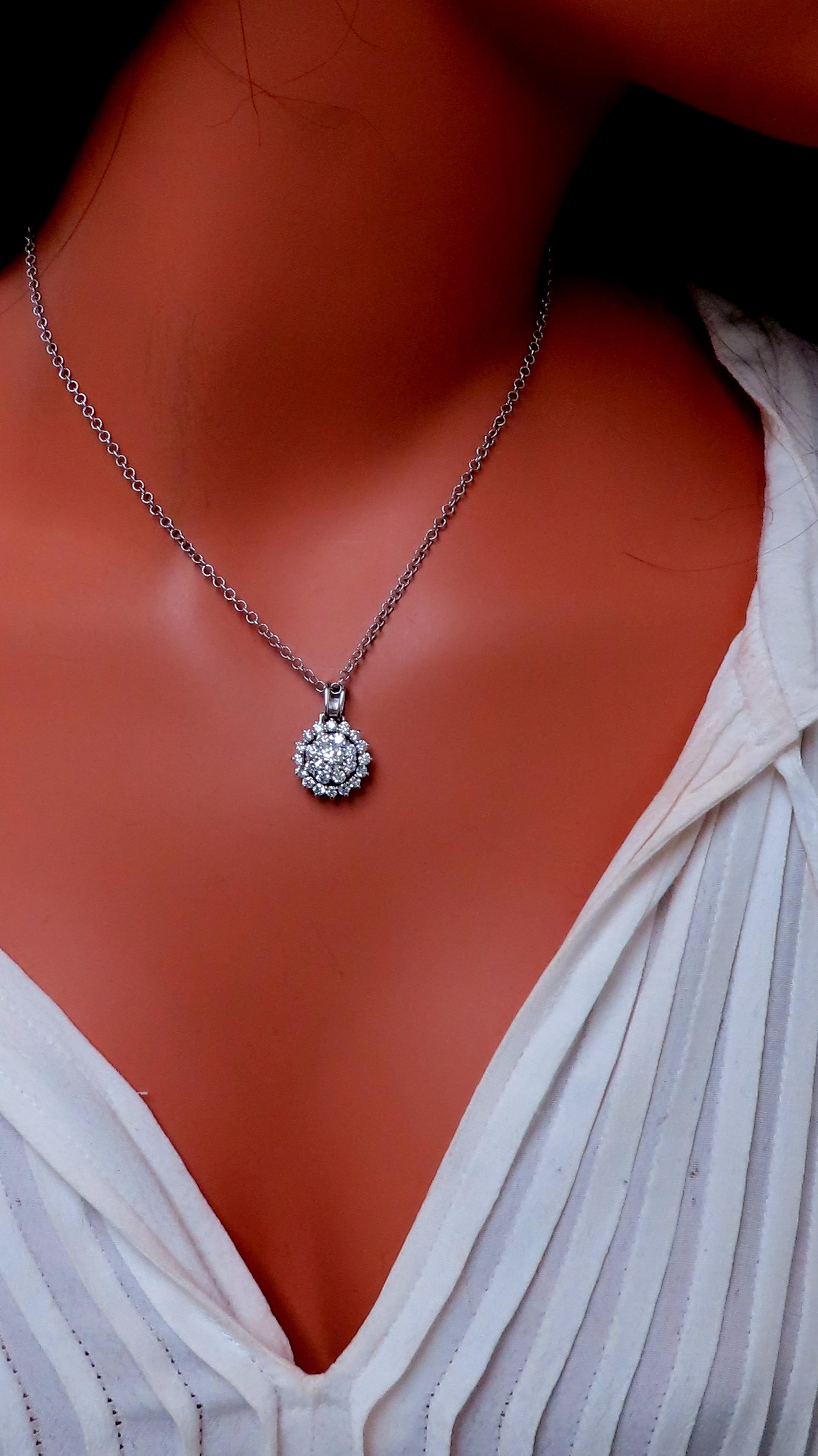 1.65ct Natural Diamond Cluster Pendant Necklace in 14K Gold - Elegant Jewelry for Women, Perfect for Weddings, Anniversaries & Special Occasions