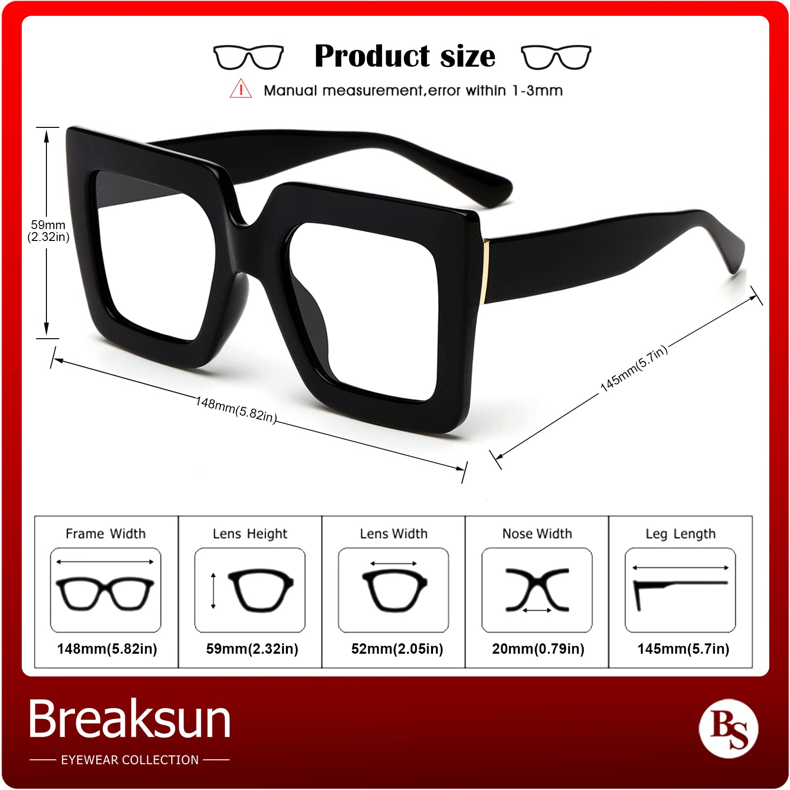 Stylish Oversized Blue Light Blocking Glasses for Women - Thick Square Frame Computer Eyewear, Non-Prescription Reading Glasses (Black) | Perfect for Office Work, Gaming & Screen Time Protection