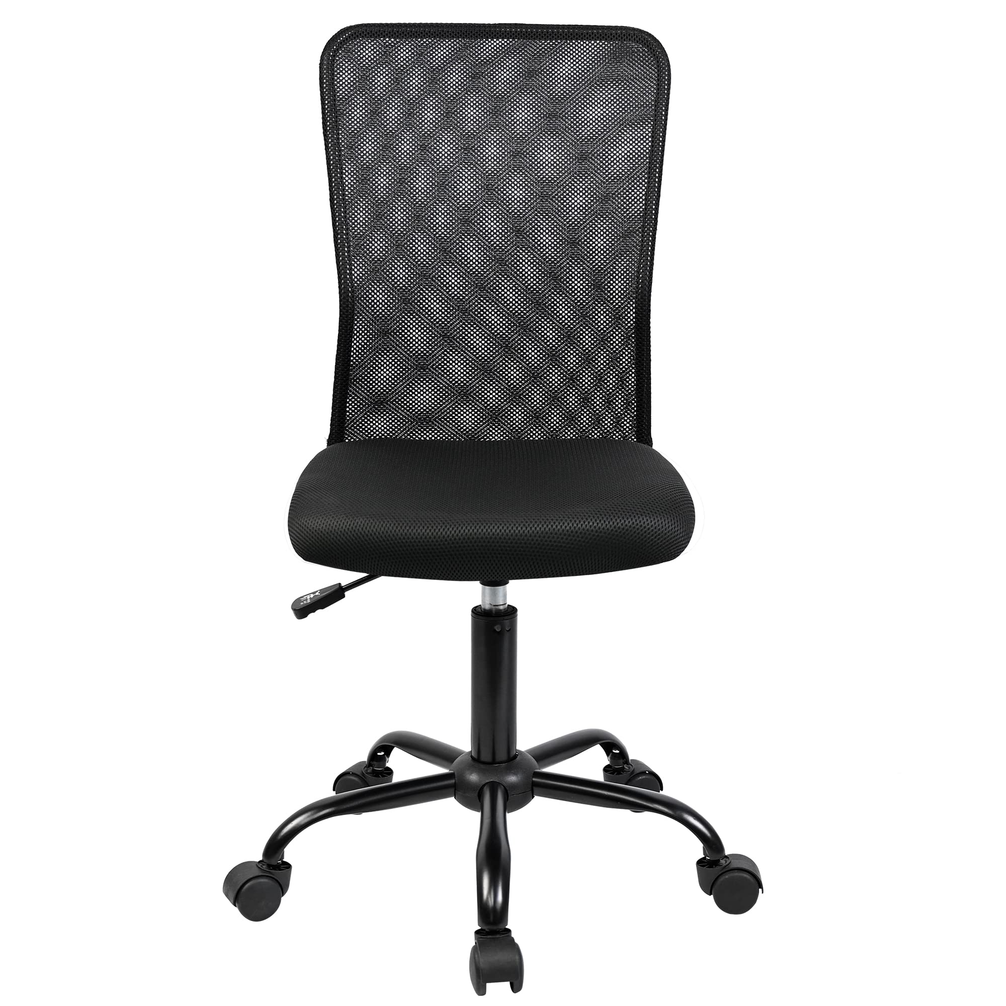 Ergonomic Office Chair Without Arms - Breathable Mesh Desk Chair with Wheels & Swivel Base - Black - Perfect for Home Office, Study & Gaming