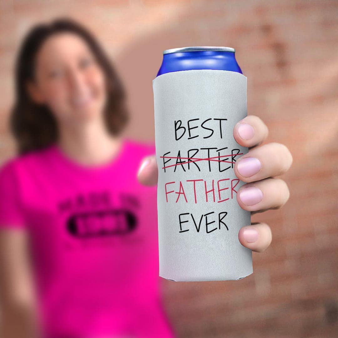 Best Dad Ever Gift Set - 96-Pack Ultra Slim Can Coolers for Father's Day, Birthday & BBQ Parties - Funny Farter Father Novelty Present for Beer & Soda Cans