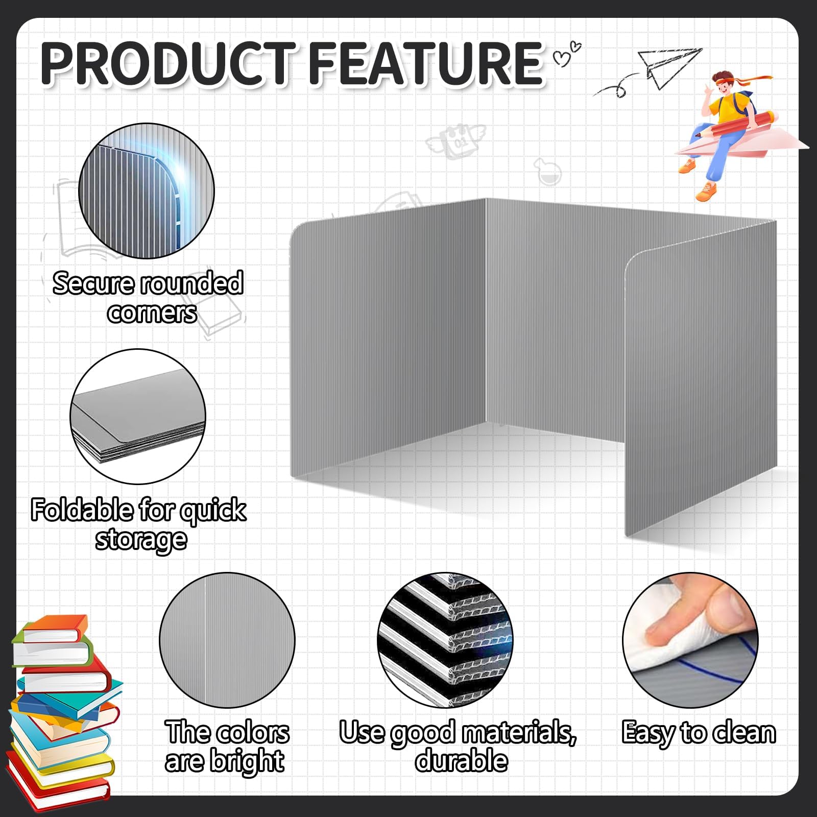 12 Pack Plastic Desk Dividers for Students - Black, White & Gray Privacy Folders, Classroom Test Dividers & Trifold Privacy Boards - Perfect for School Supplies, Study Sessions & Exam Privacy