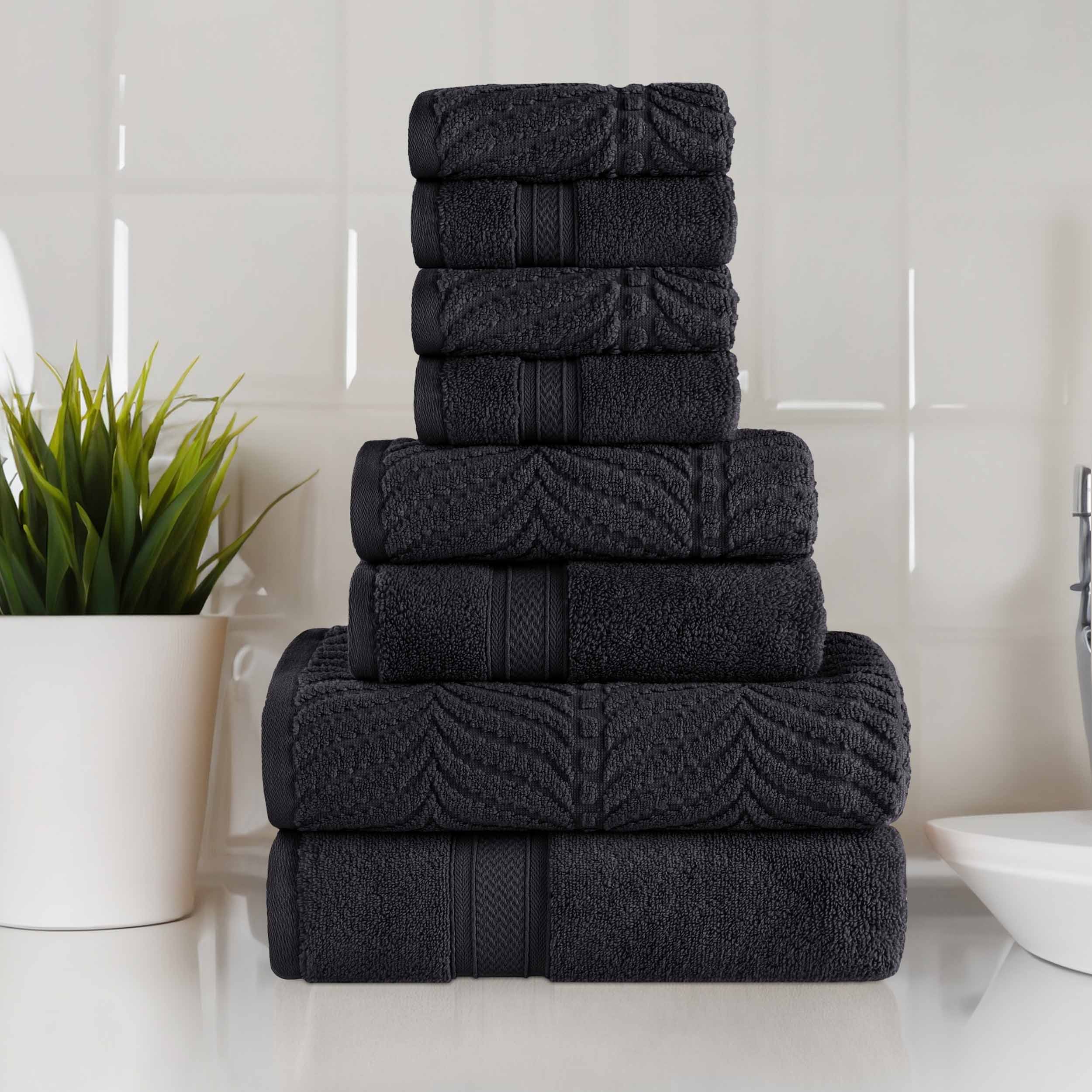 Premium Zero Twist Cotton 8-Piece Towel Set - Solid & Jacquard Chevron Design for Bath, Spa, and Luxury Home Decor