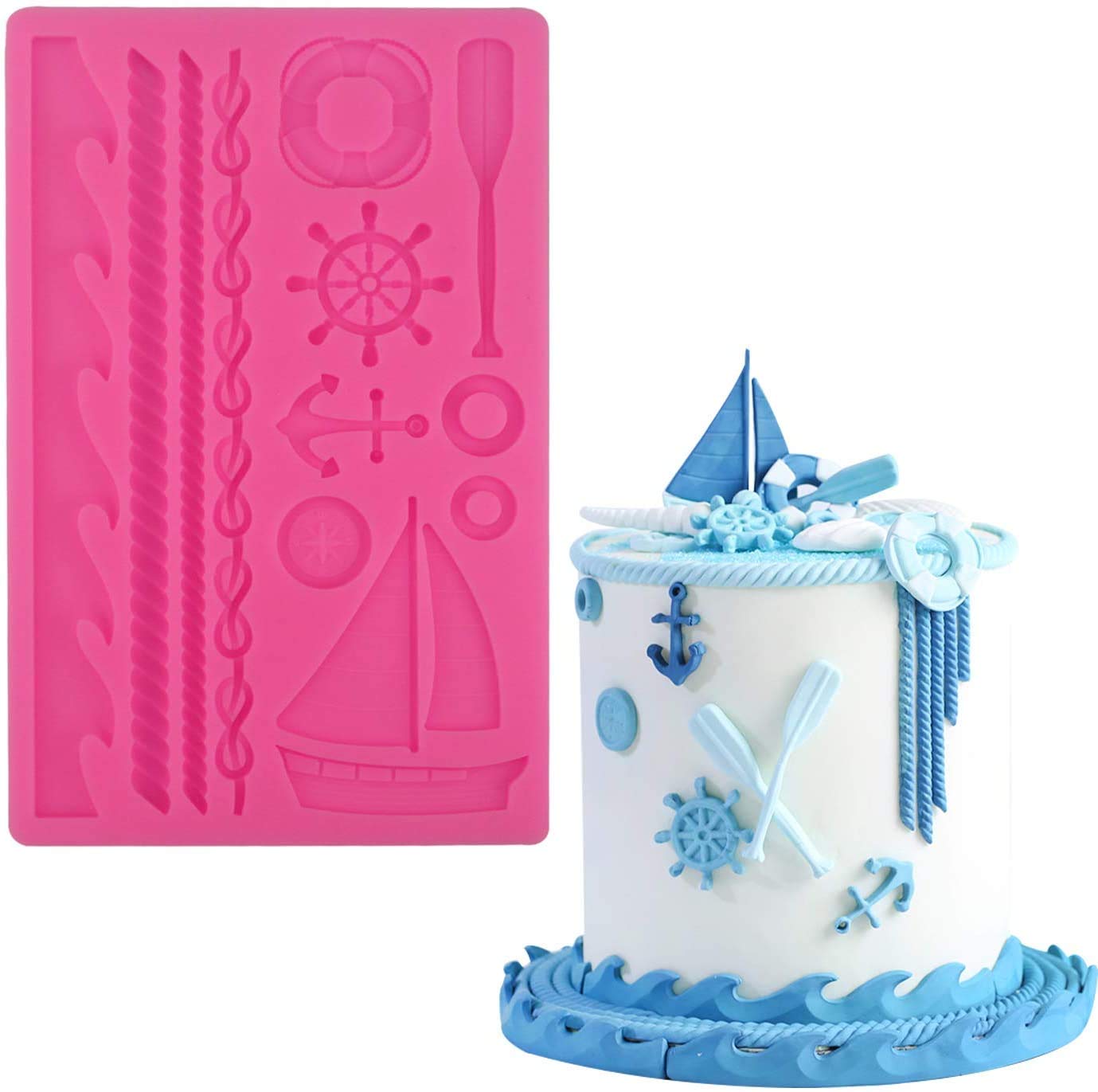 Sailing Ship Silicone Mold Set - Boat & Wave Fondant Molds for Cake Decorating, Chocolate, Candy & Gum Paste - Perfect for Nautical Theme Parties, Wedding Cakes & DIY Sugar Crafts