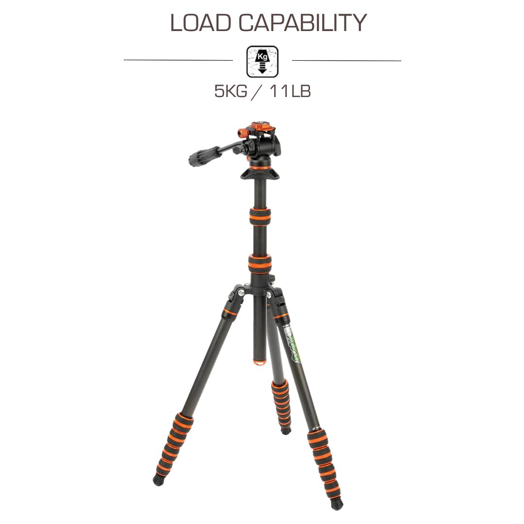 3 Legged Thing Brian Carbon Fiber Tripod - Lightweight, Compact Video Tripod Kit (Lava Black/Orange) for Travel, Vlogging & Outdoor Photography
