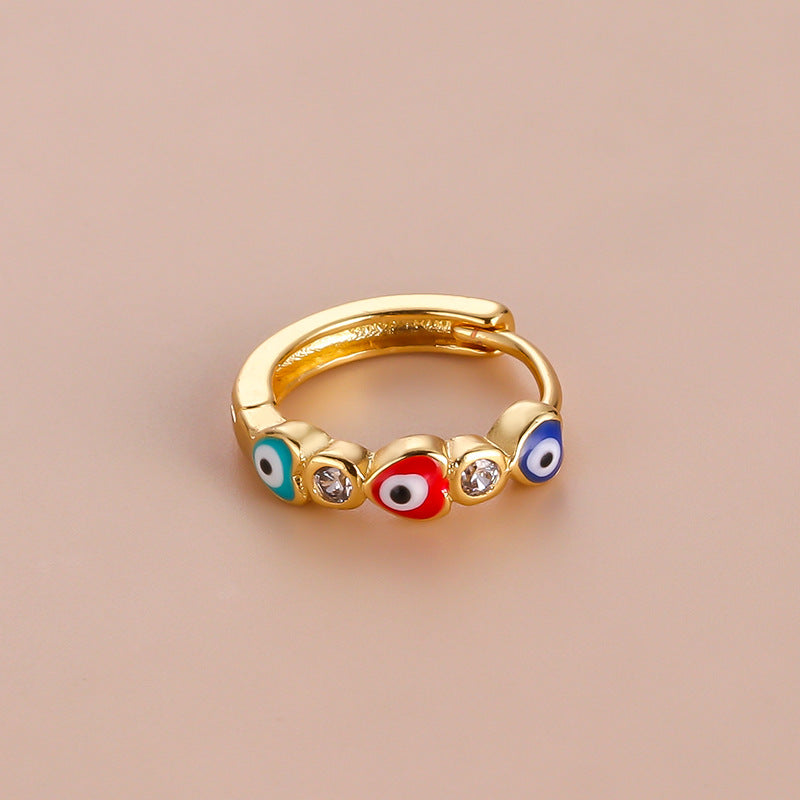 18K Gold Cartilage Hoop Earrings - Boho Enamel Evil Eye Earrings for Women | Trendy Dainty Piercing Jewelry | Perfect for Everyday Wear, Parties & Gifts (HSPJ750)