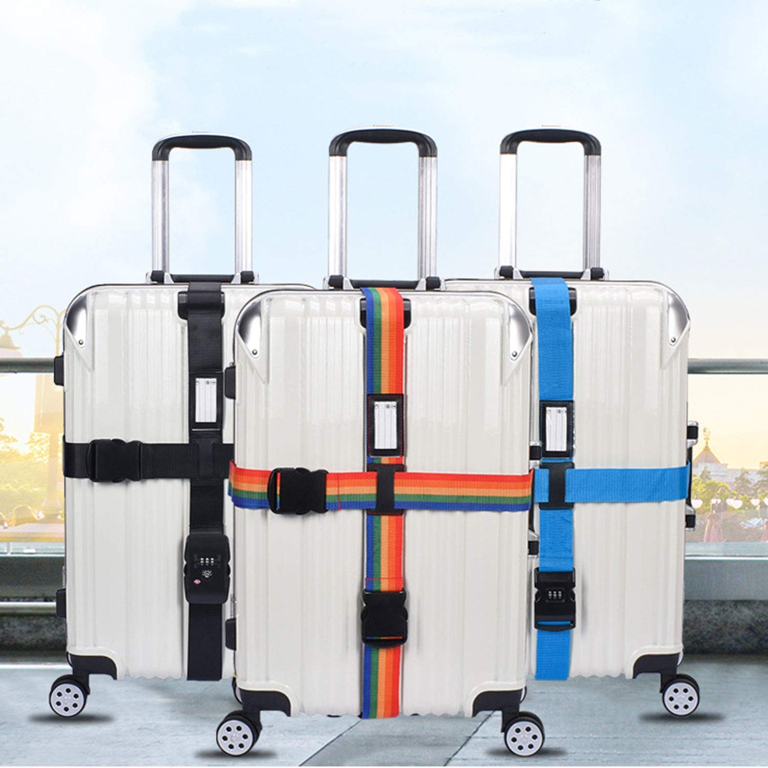 Adjustable Luggage Strap for Suitcase - Heavy Duty Travel Baggage Belt with Secure Locking Buckle, Rainbow Color - Perfect for Airplane, Train & Cruise Packing Organization