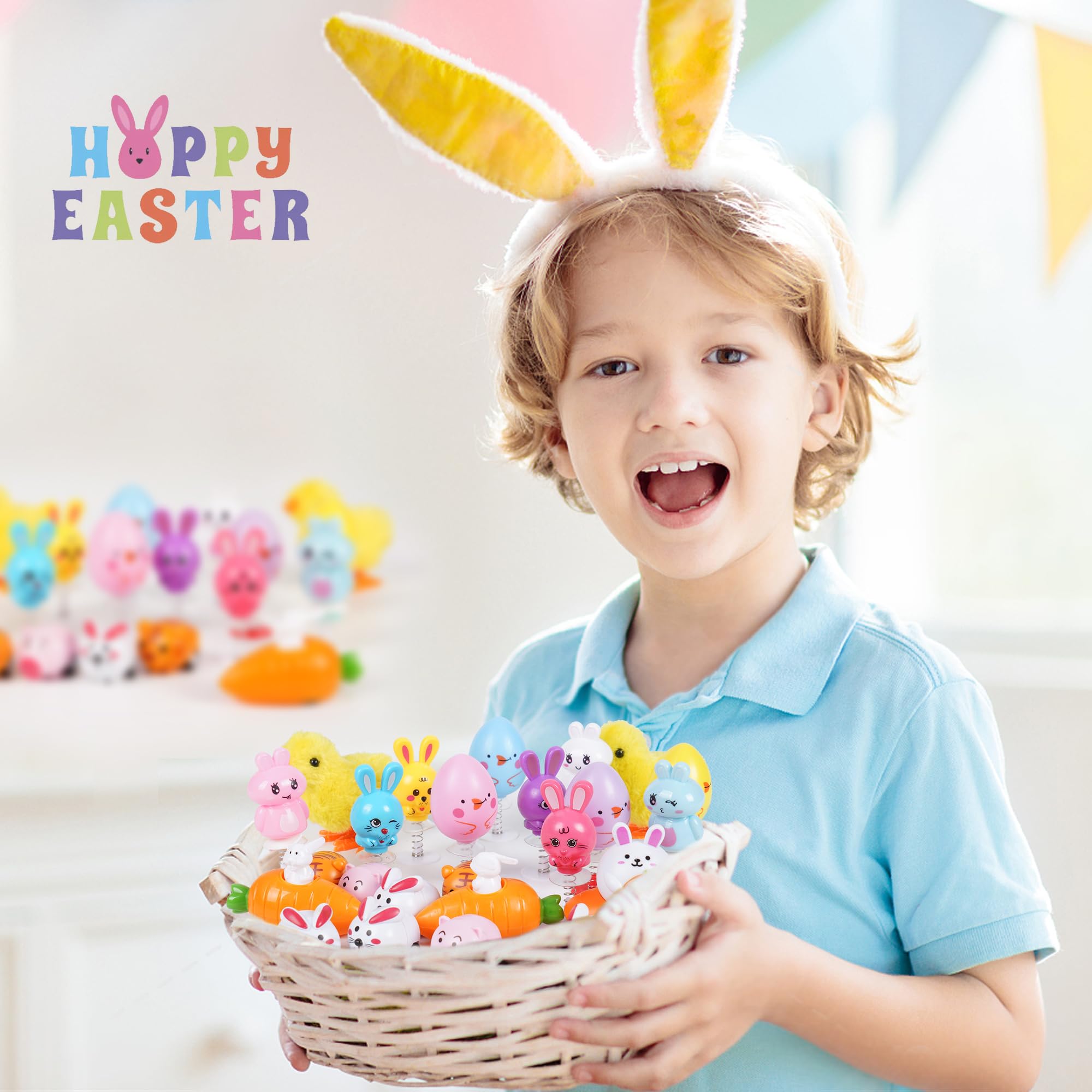 24-Piece Easter Jumping Popper & Wind-Up Toys Set - Fun Kids Gifts for Boys, Girls & Toddlers - Easter Basket Stuffers, Egg Fillers & Party Favors - Perfect for Easter Egg Hunts, Classroom Rewards & Birthday Goodie Bags