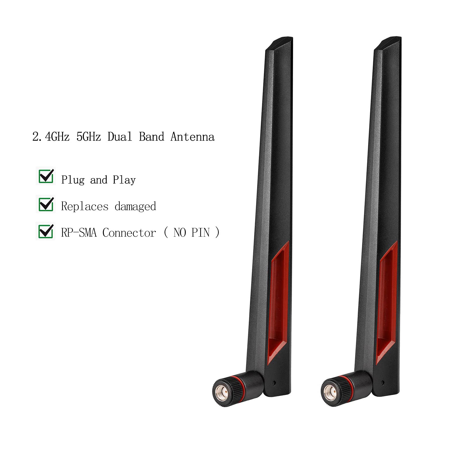 High-Gain Superbat WiFi Antenna with RP-SMA Male Connector - 2.4GHz/5GHz/5.8GHz Dual Band Antenna for WiFi Routers, PCI-E Network Cards, USB Wireless Cameras, Range Extenders & Hotspots (4-Pack) - Perfect for Home Office, Gaming & IoT Devices