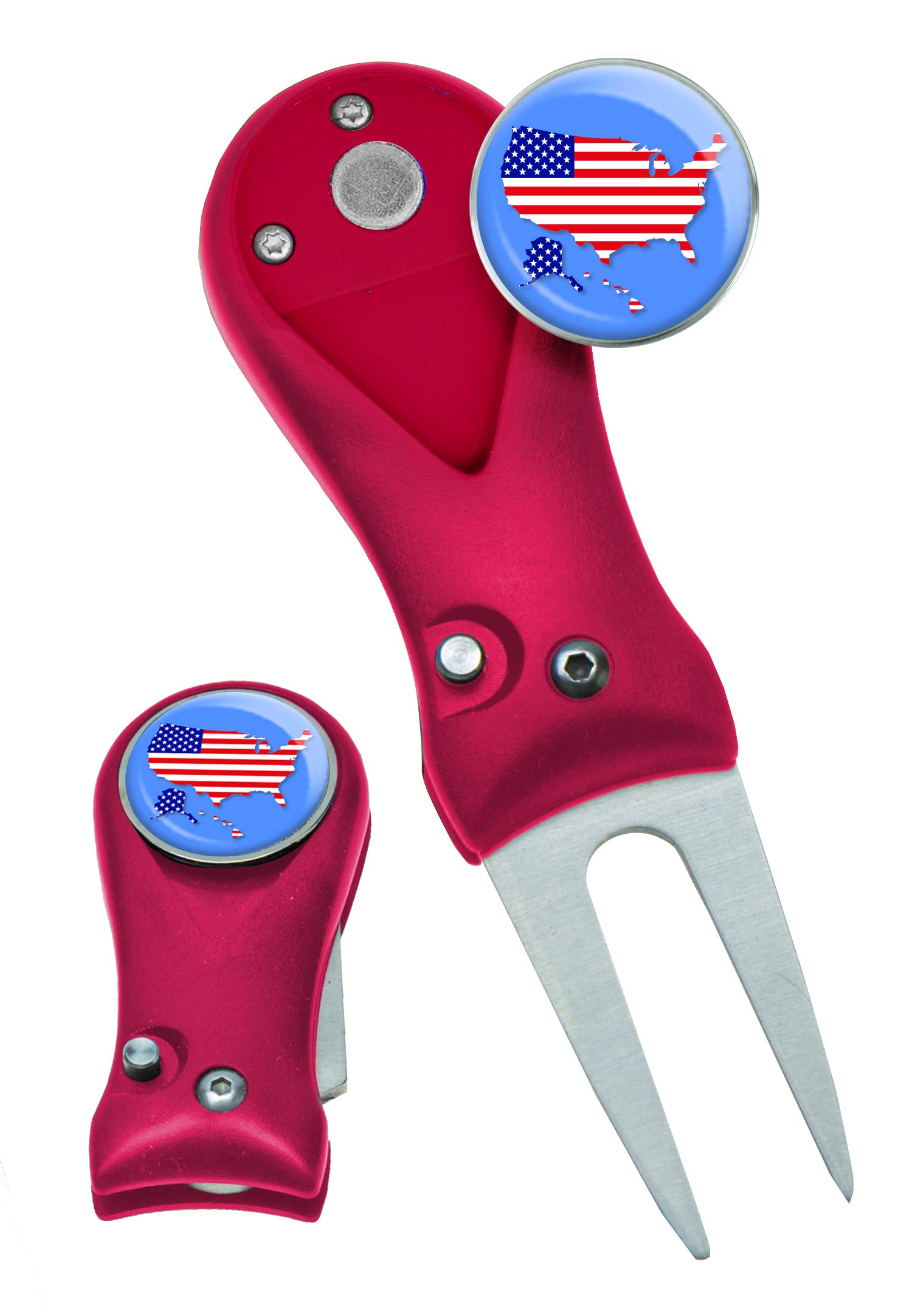 USA Golf Divot Tool with American Flag Design - Switchblade Style Ball Mark Repair Tool for Golfers | Perfect for Golf Course, Practice & Tournaments