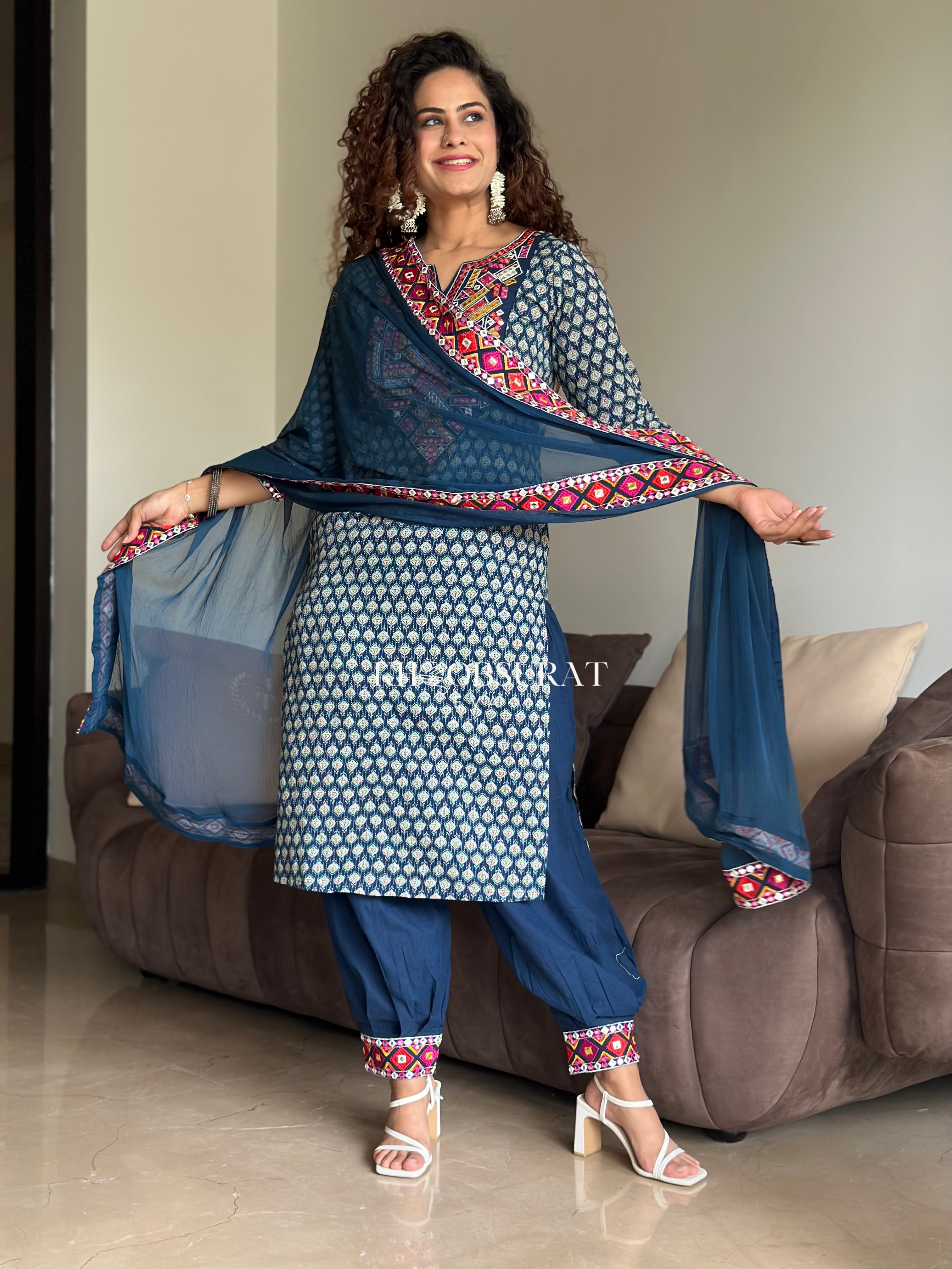 Radha Blue Kurta with Afghani Salwar - Traditional Indian Ethnic Wear for Women | Perfect for Festivals, Weddings & Cultural Events
